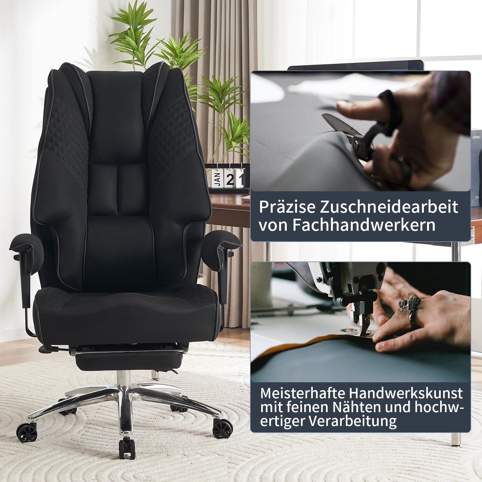 EXCEBET Silla de Oficina Ejecutiva de Malla 180kg - Silla de Escritorio Ergonómica para Personas Grandes con Asiento de 14 cm de Muelles Ensacados, Silla Gamer Transpirable (Malla Negra)