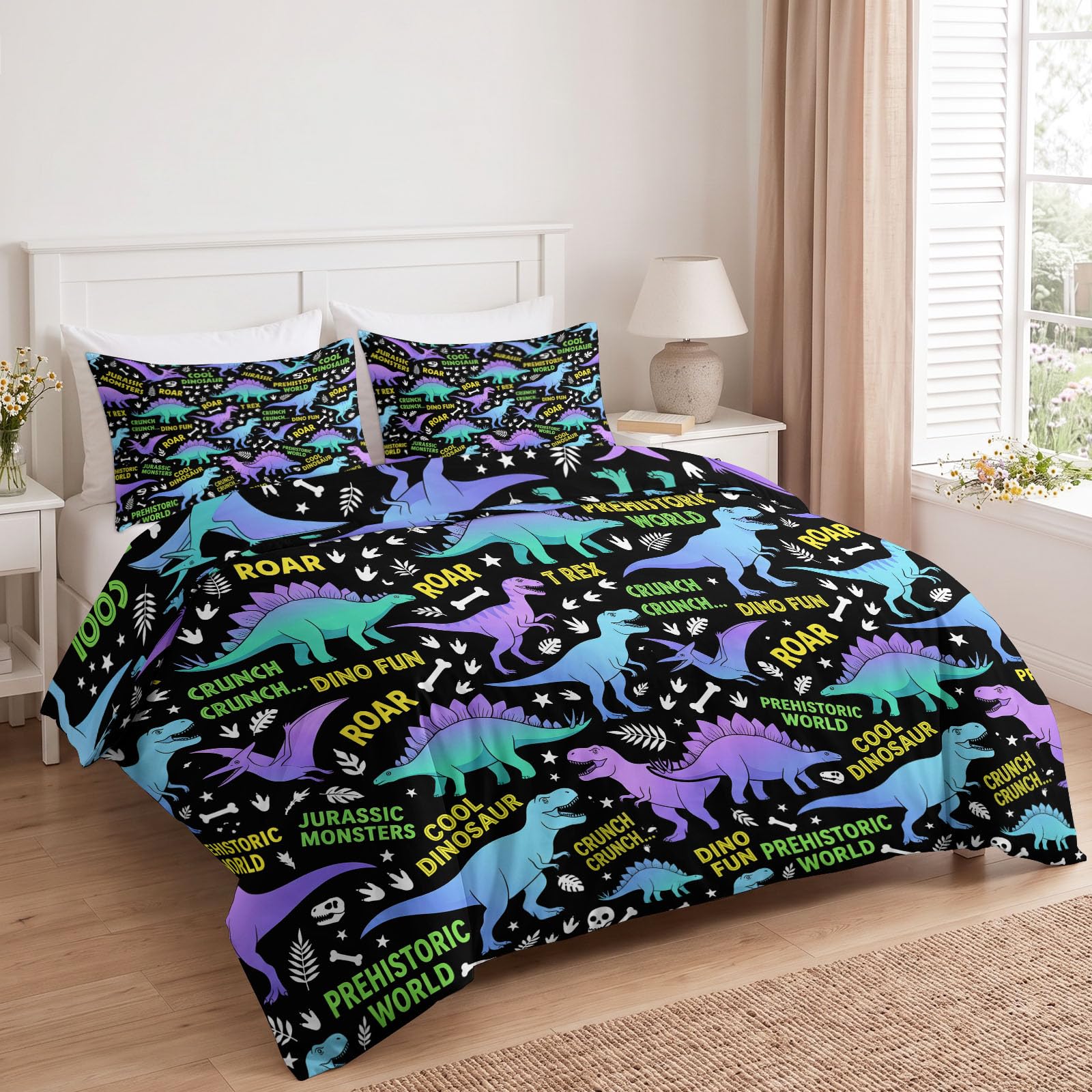 Housse de Couette 200 x 200 cm Dinosaure Dessin Animé