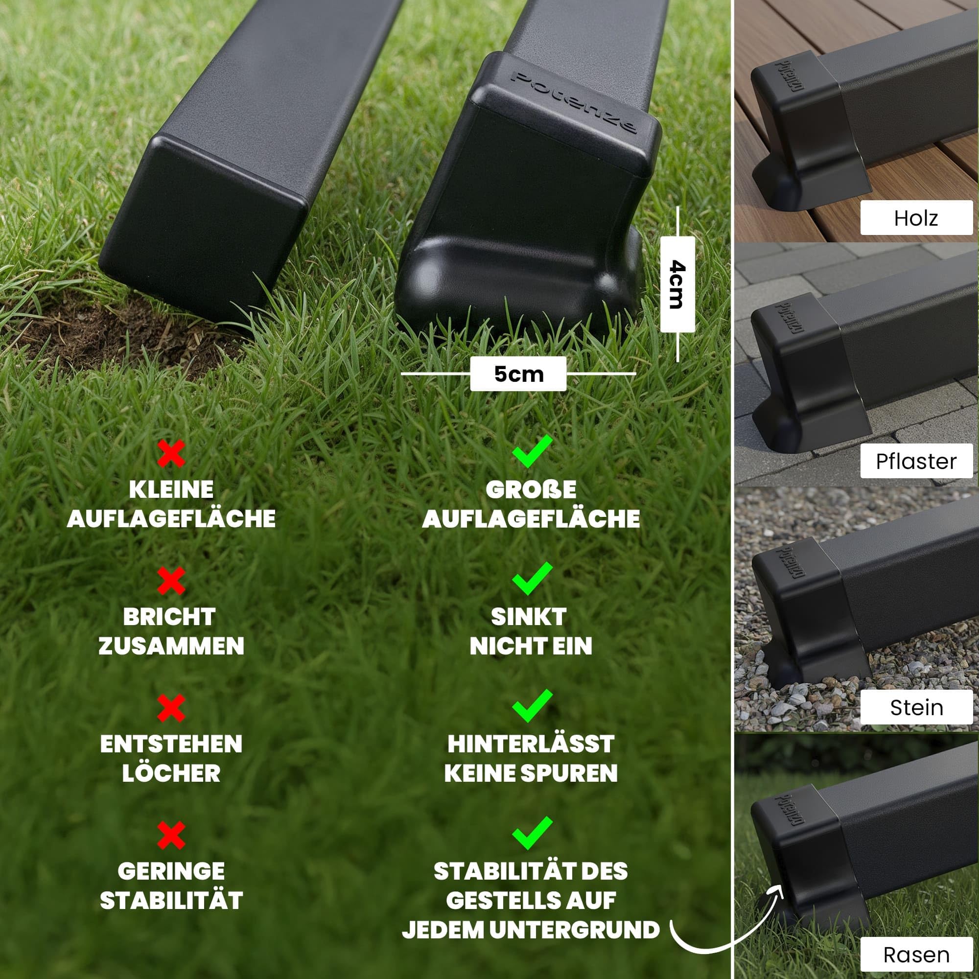 Potenza Supporto per Amaca in Acciaio 370 cm I Struttura Resistente Fino a 220 kg, Antiruggine, per 2 Persone, Ideale per Giardino, Terrazza I Telaio Universale per Amache Grandi, Colore Grafite