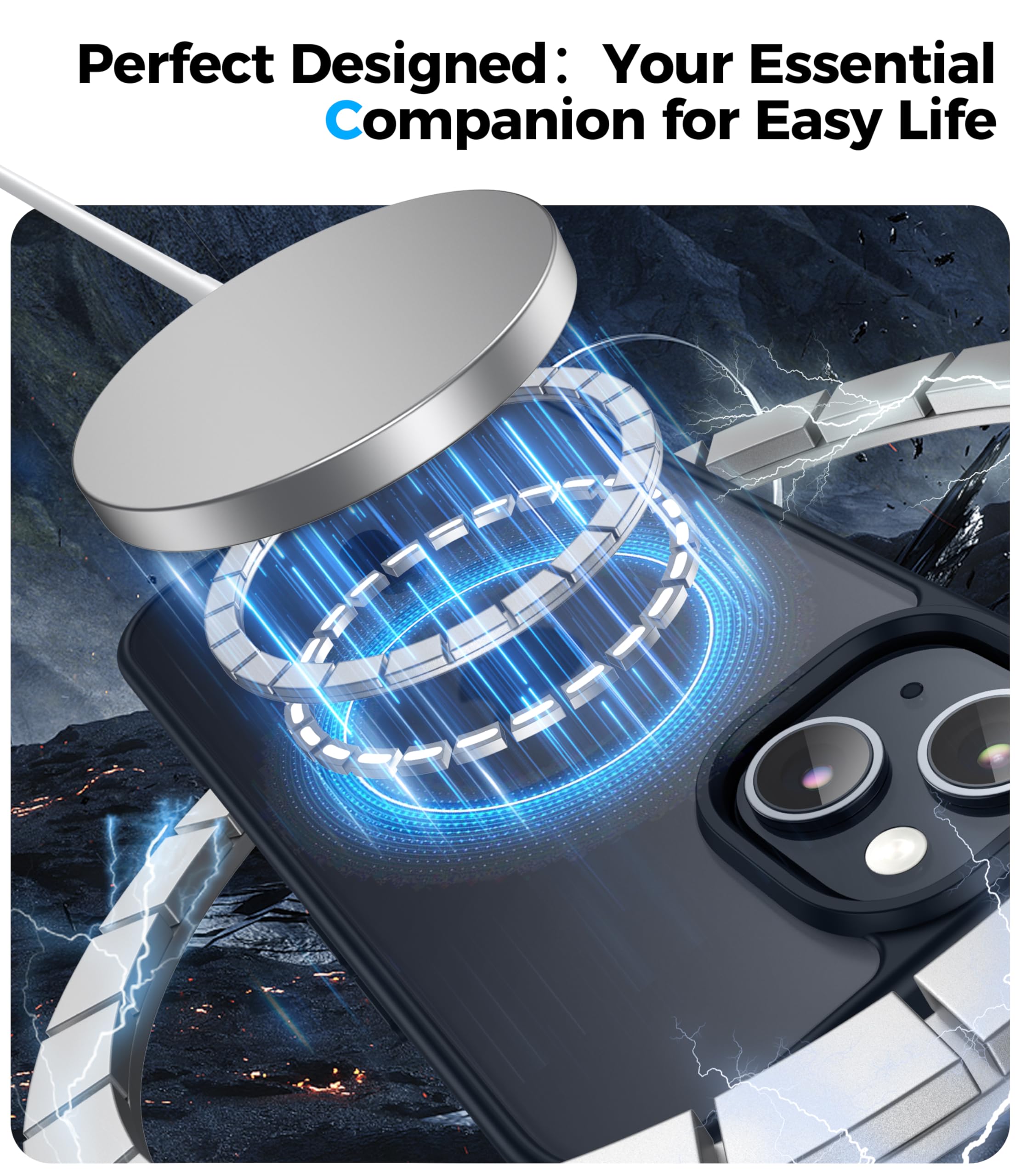 Opkiegrn Cover Magnetica iPhone 13/14 / 15 / 16e, Compatibile con MagSafe, Protezione Antiurto di Livello Militare, Custodia Traslucida Acrilico Posteriore Protettiva Sottile Case, Nero