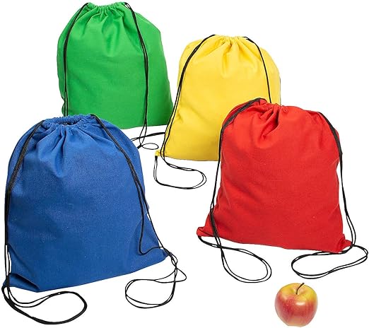 Large Bright Canvas Drawstring Bags - Set of 12 - Reusable Apparel Accessories