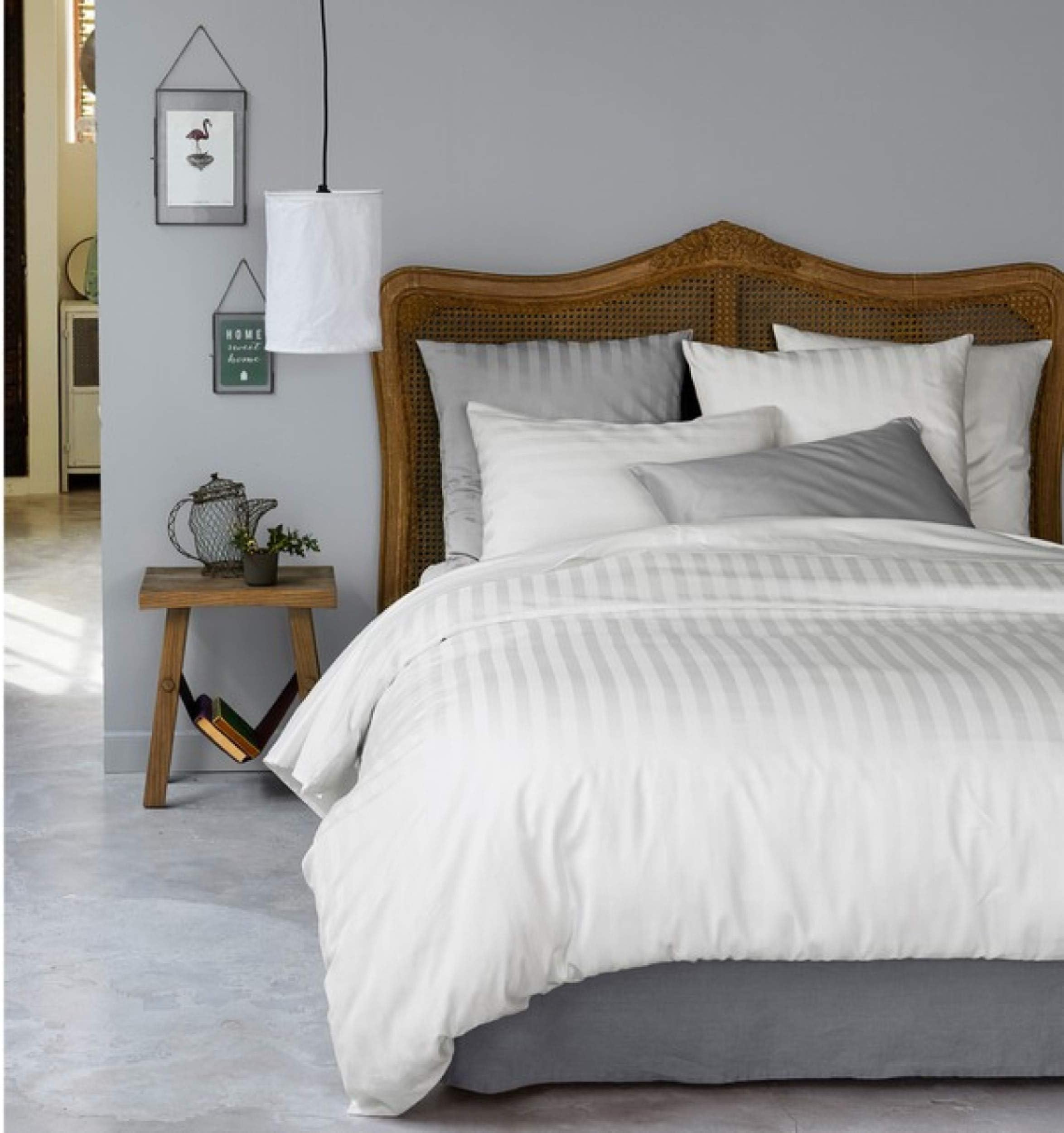 Shri Anand Creations220 TC 100% Cotton Bed Sheet with 2 Pillow Covers, Sateen Stripes, White bedsheet, 90 inch x 100 inch bedsheet(White)