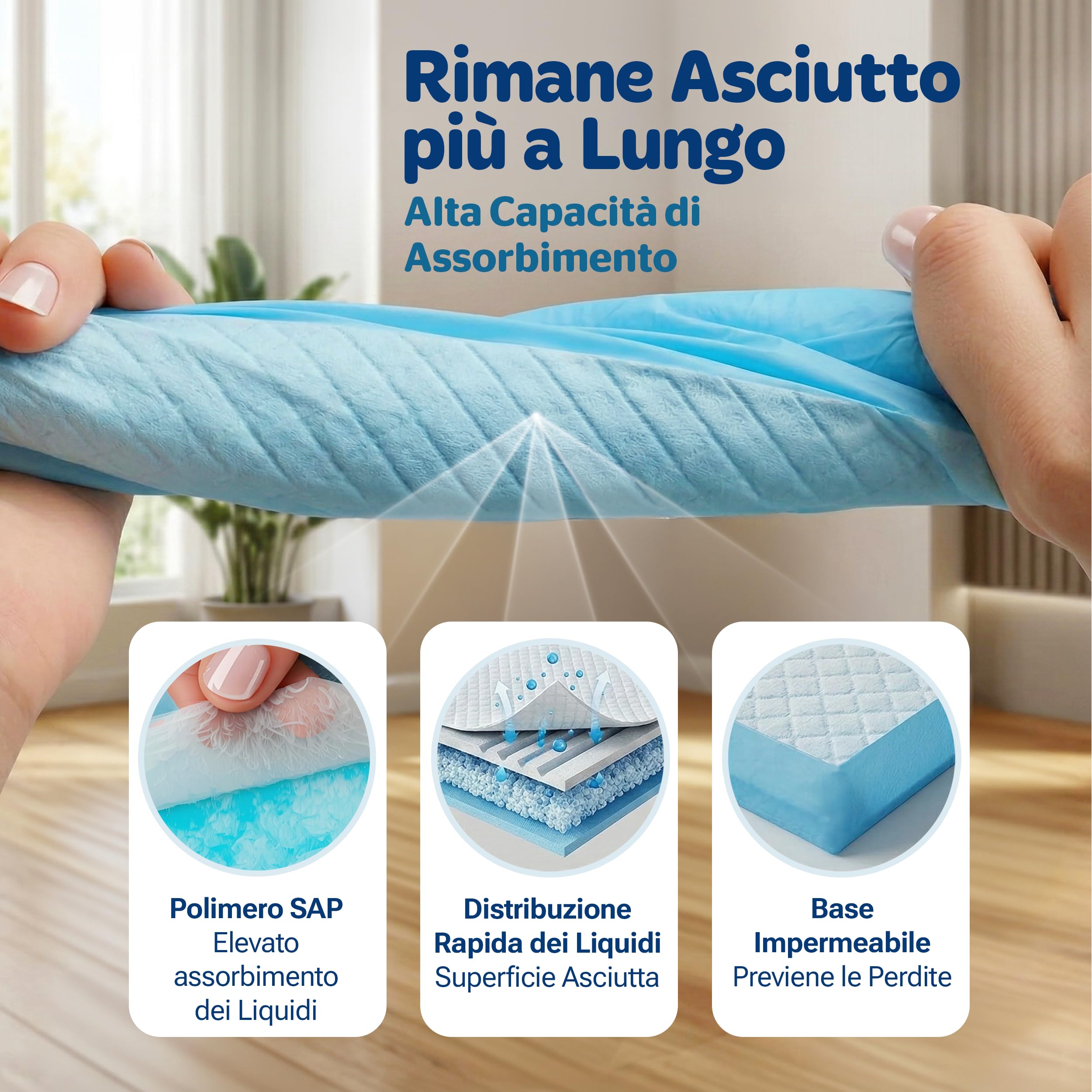 PORTENTUM Traversine cani 90x60 cm 100 pezzi – Tappetini igienici per cani 6 strati assorbenti antifuga con controllo degli odori – Tappetini cane per addestramento