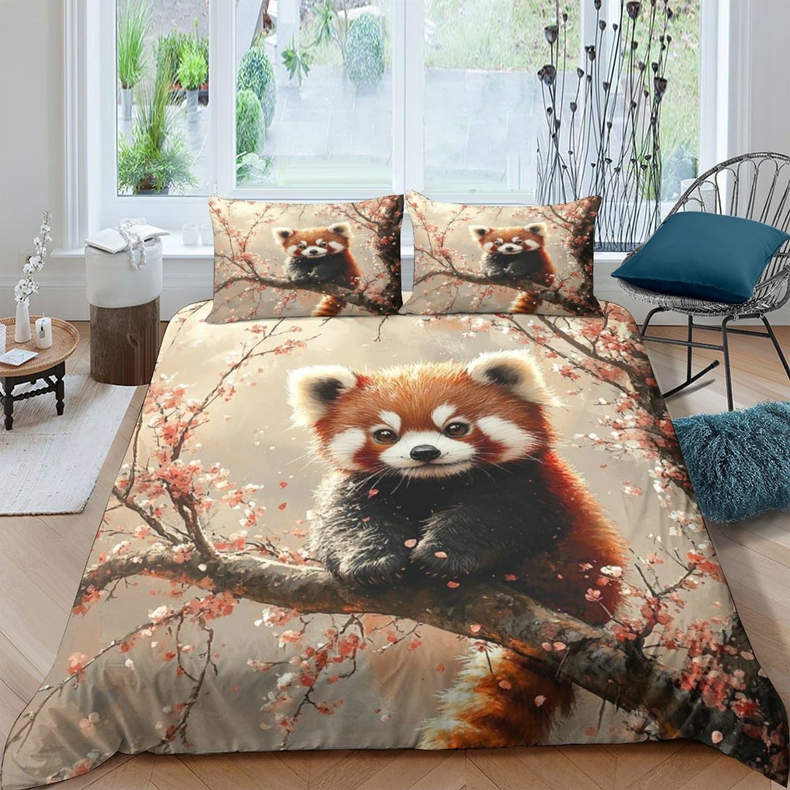 Ctjqhvkz Style-3 3D Printed Red Panda Branch Fitted Sheet Microfiber Soft Animal Forest Pattern Mattress Cover Bedroom Decor Single（135X200cm）