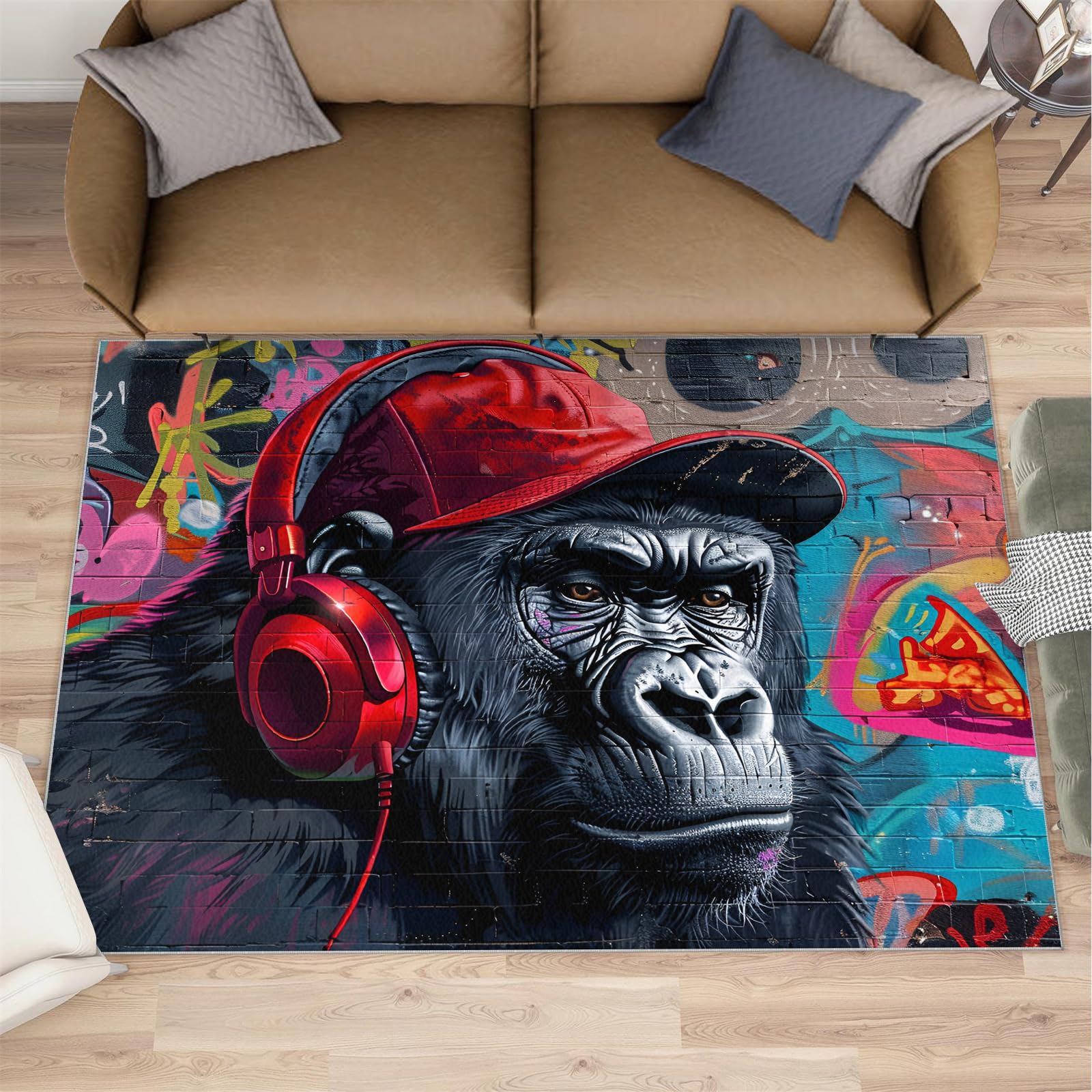Orangutan Area Rug 70x140cm Fun Animals Living Room Carpet Rugs Graffiti Art Non Slip Short Pile Floor Mat Machine Washable Shaggy Soft Bedroom Area Carpet Rug for Home Decor