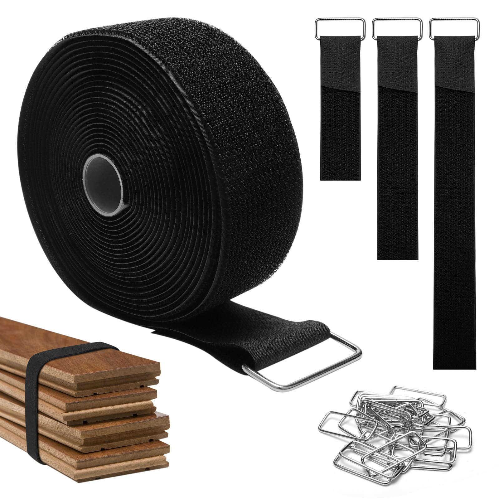 Kabelbinders, 6 stuks, hersluitbaar met klittenbandsluitingen, 30 cm, elastische klittenband, spanbanden voor verlengkabels, slangen (zwart