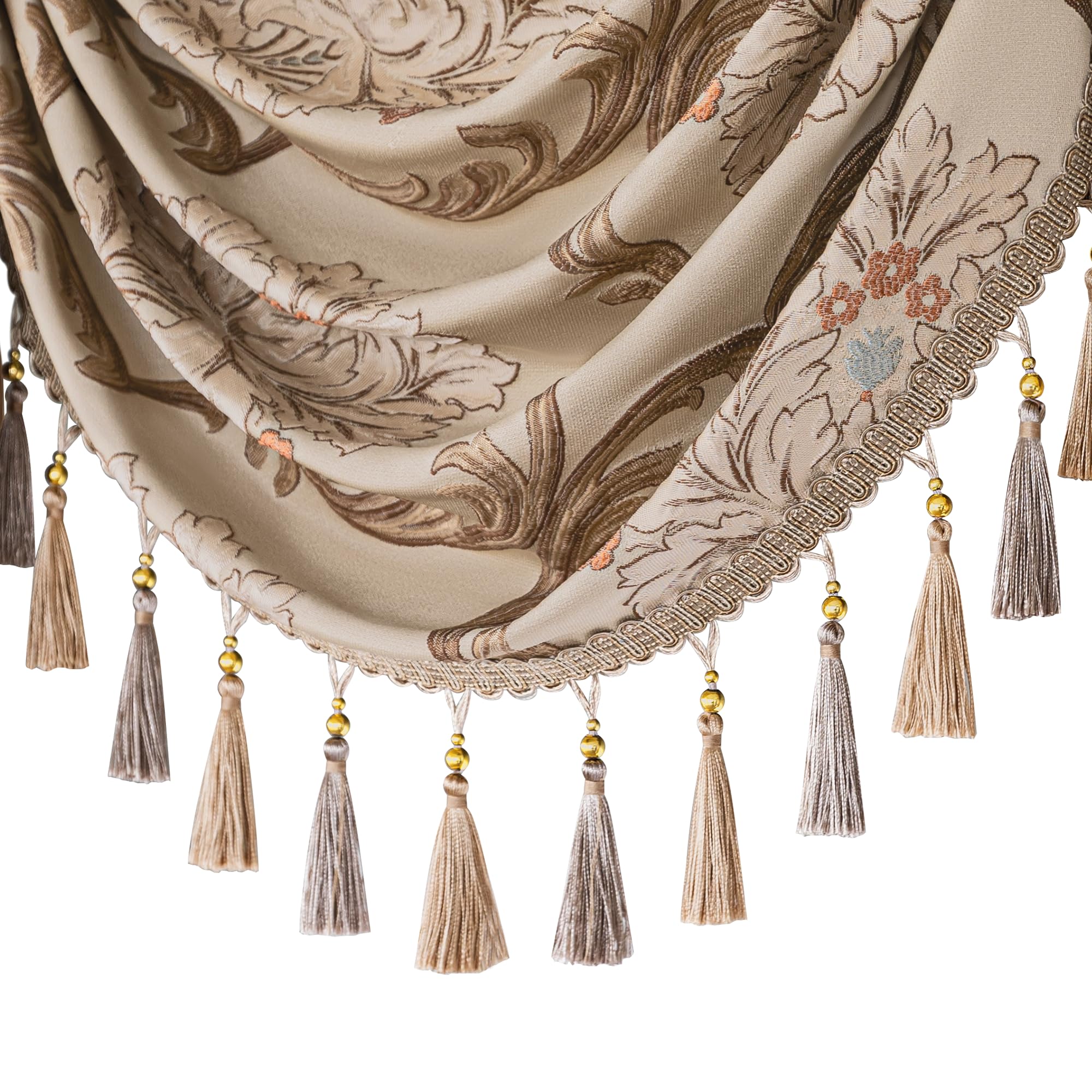 Mantovana Jacquard A Cascata Loom And Mill Con Nappe – Floreale Vintage Damascato – Cachi Chiaro, 190 Cm