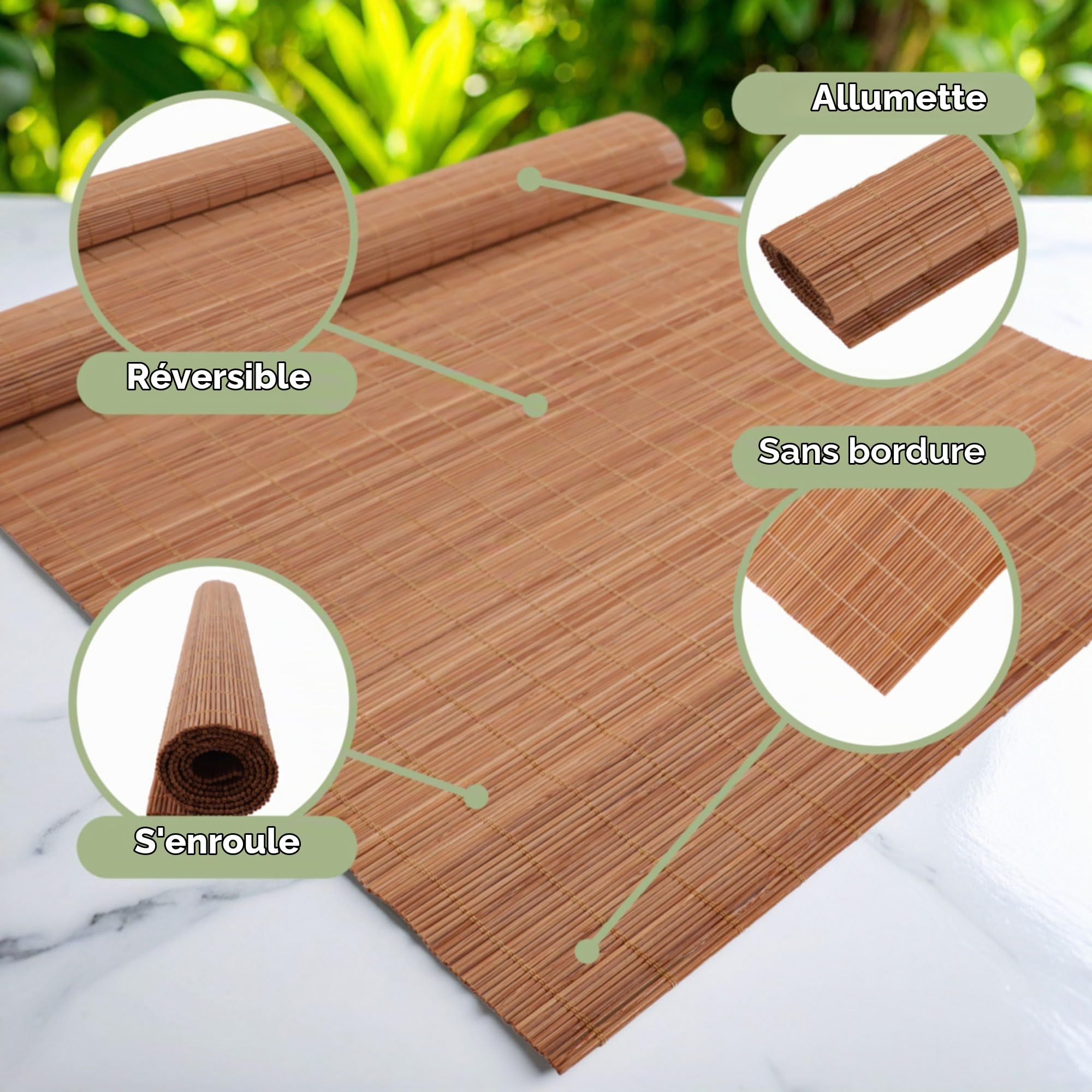 BambooMN Lot de 8 Sets de Table en Bambou pour sushis Marron 45,7 x 33 cm