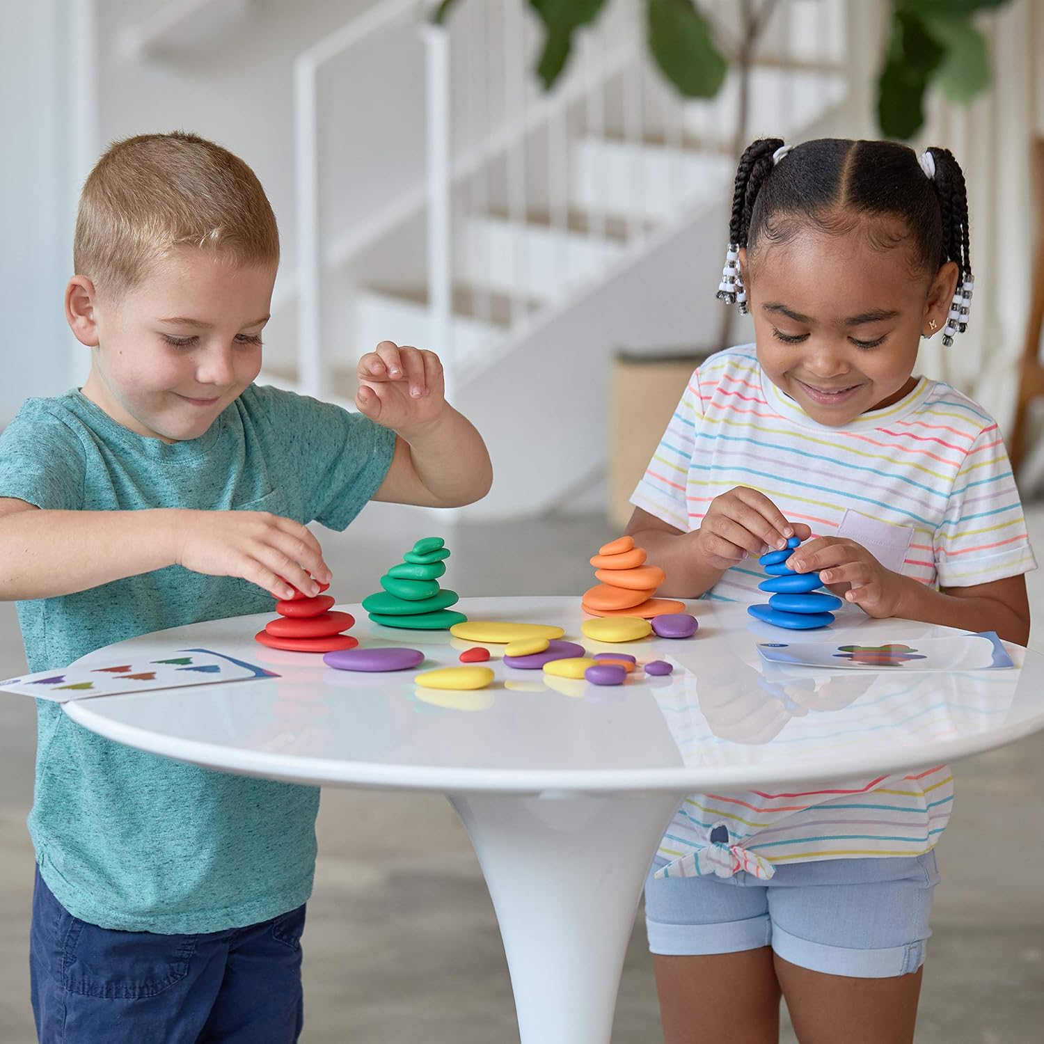 Rainbow Pebbles - Set of 36 Sorting and Stacking Stones with 20 Activity Cards - In Home Learning Toy for Early Math