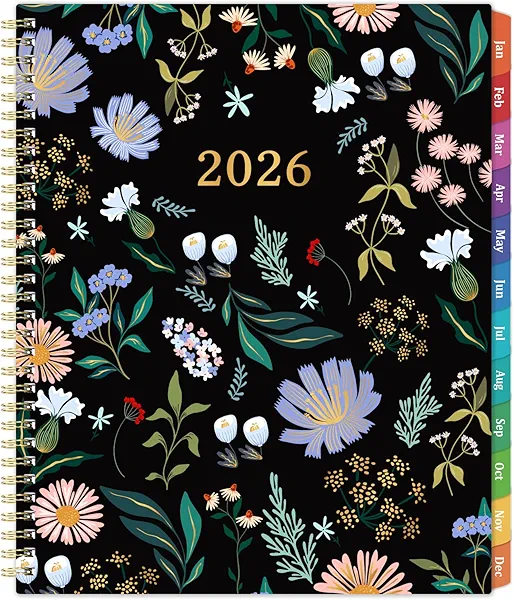 2026 Planner - Planner 2026 Weekly and Monthly, Jan.2026 - Dec.2026, 9" x 11", Weekly Monthly Planner 2026 with Colorful Tabs, Twin-wire Binding, Back Pocket - Black