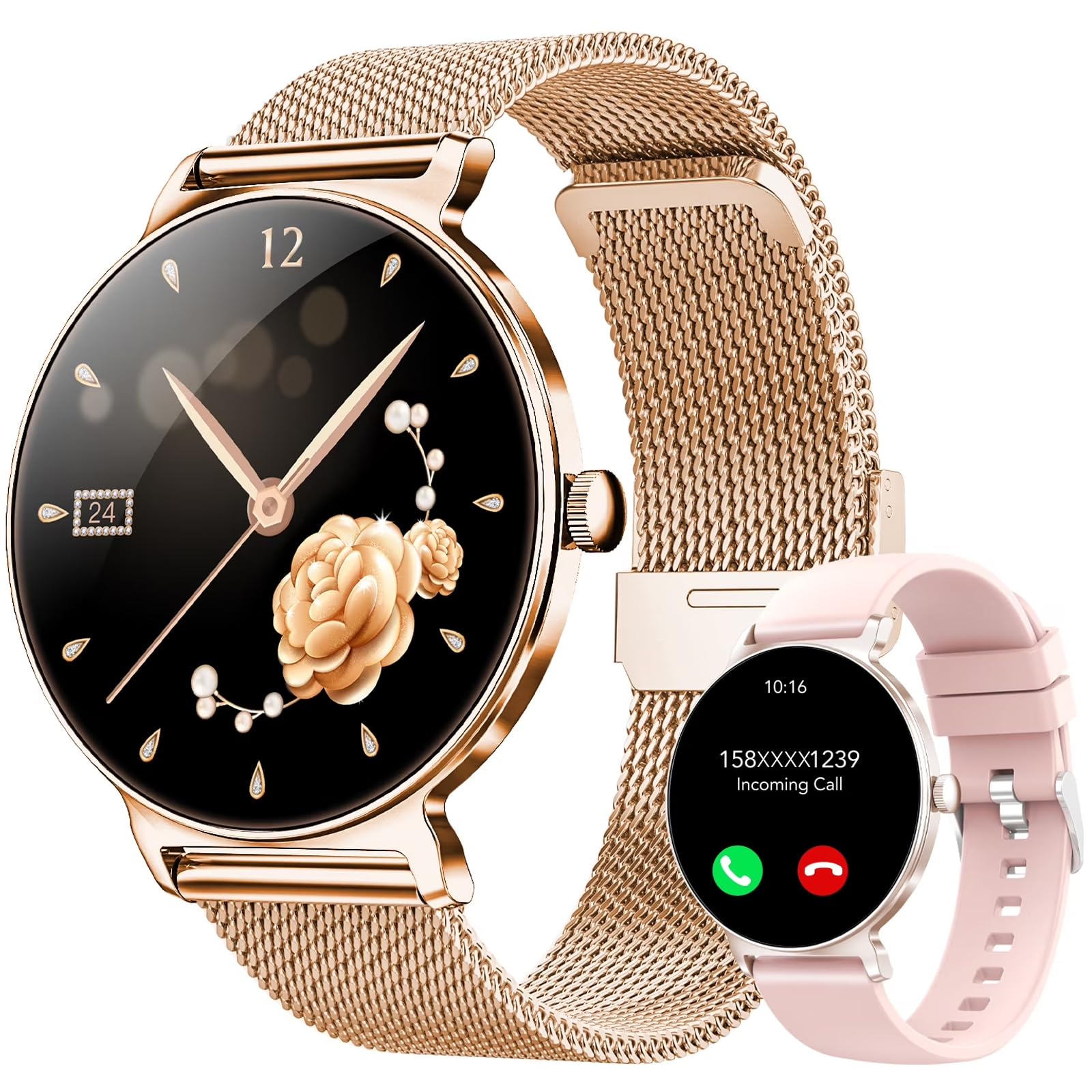 taopodo Orologio Smartwatch Donna, Schermo Rotondo AMOLED 1,27", Chiamate Bluetooth, Monitoraggio Battito e Sonno Smart Watch Donna, 120+ Modalità Sportive, Impermeabilità IP68 (Oro Rosa)