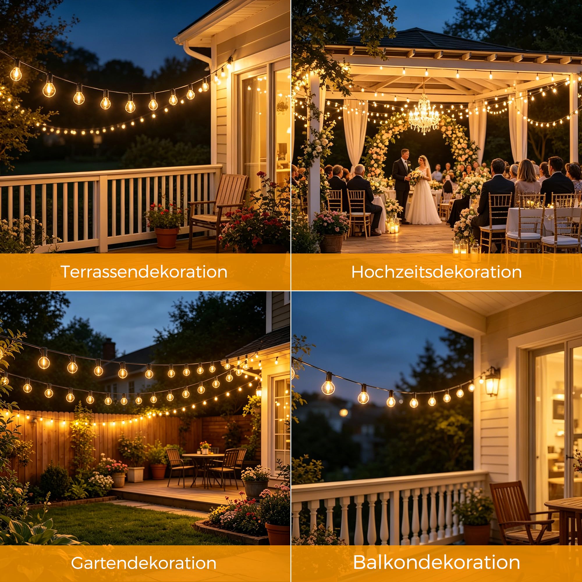 HeiPard Lichterkette Außen Strom Outdoor 30M mit 42+2 G40 LED Glühbirnen | App Steuerung & Fernbedienung, Musik-Sync, Dimmbar, Timer, IP44 Wetterfest für Garten, Balkon, Pavillon, Party
