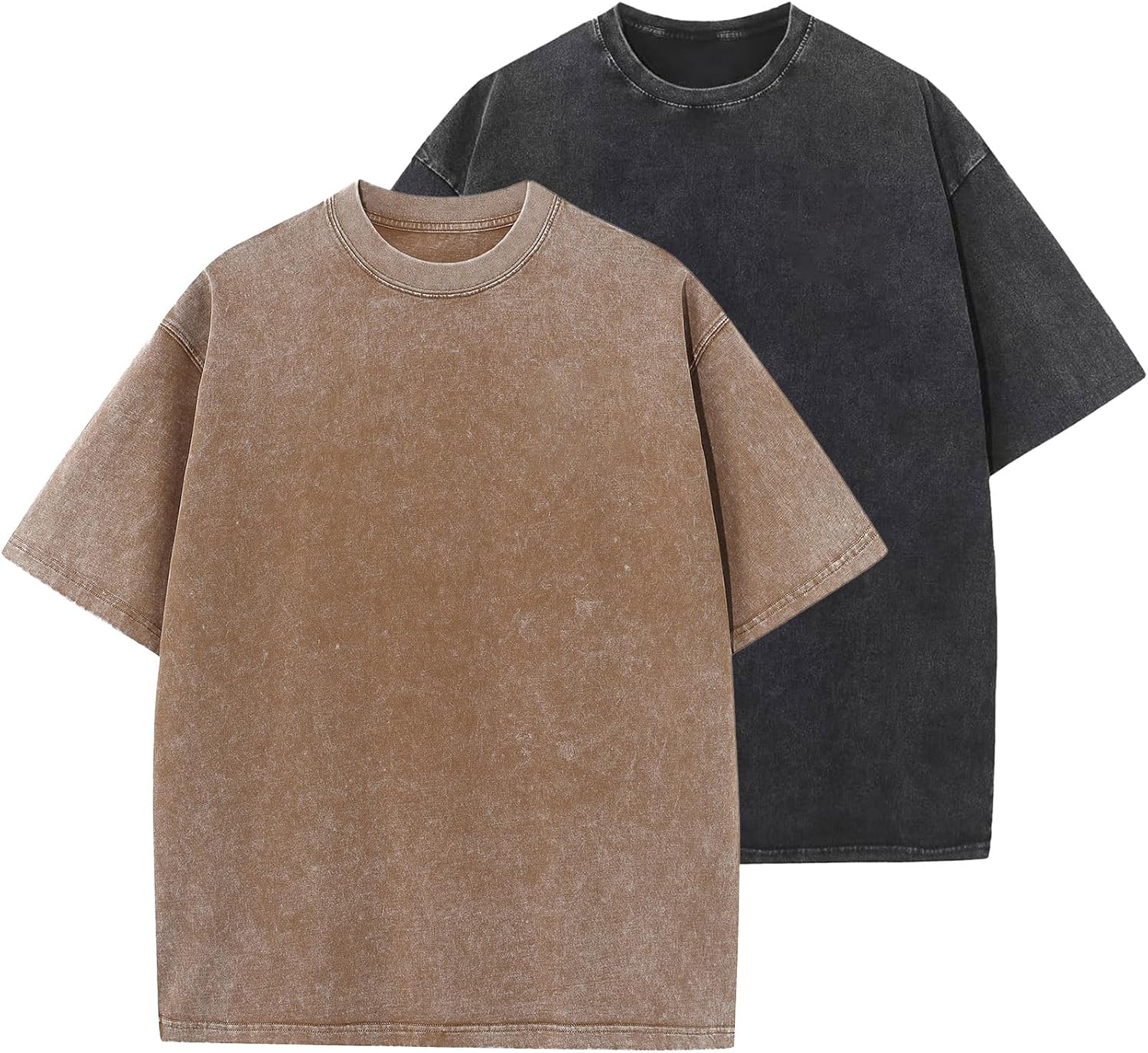 Men's Oversized Cotton T-Shirts Loose Fit Vintage Washed Tee Unisex Short Sleeve Ca...