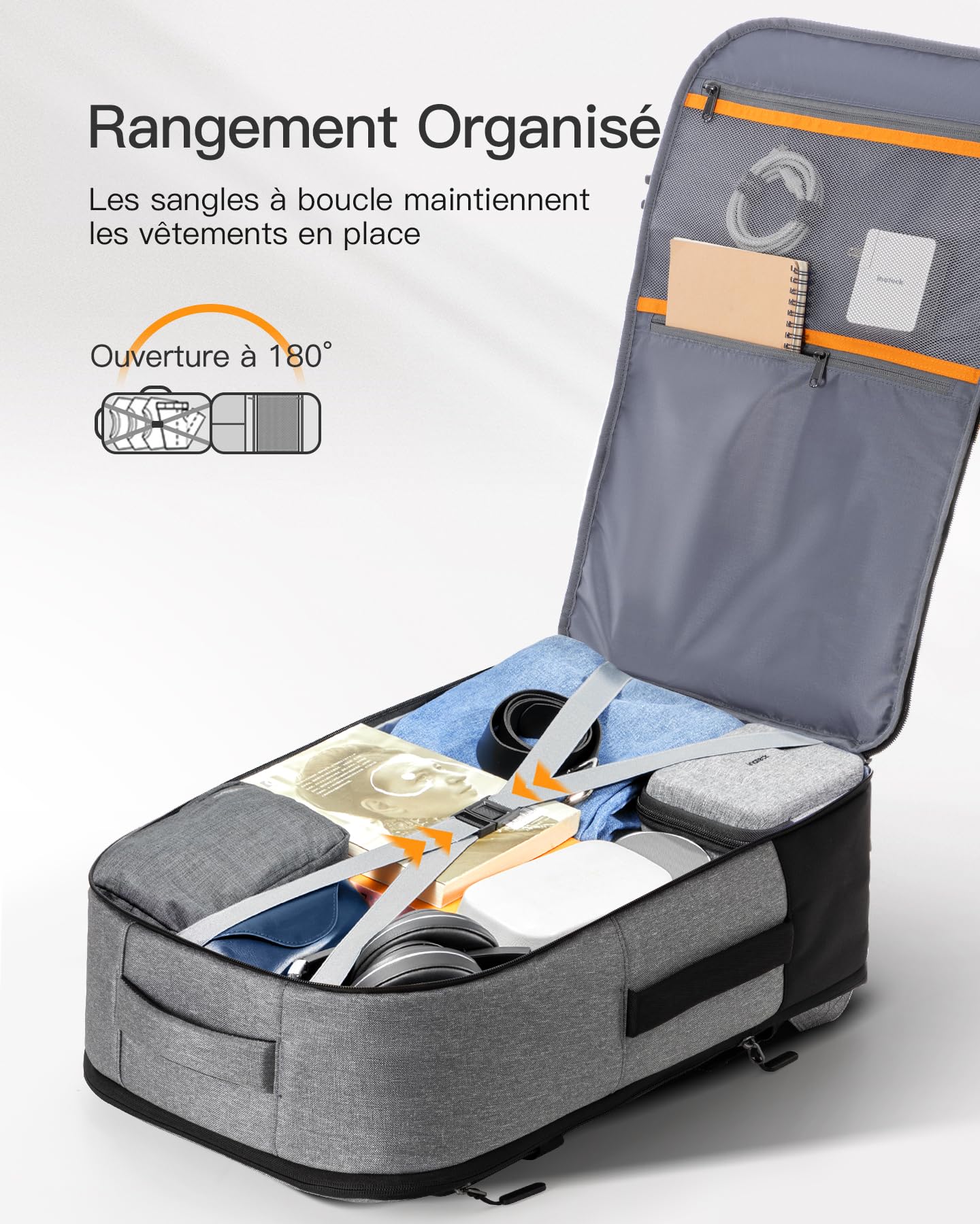 Inateck 38.5-46.2 L Sac à Dos de Voyage Extensible pour Homme et Femme pour Ordinateur Portable 17,3" et iPad 12,9" pour Weekender