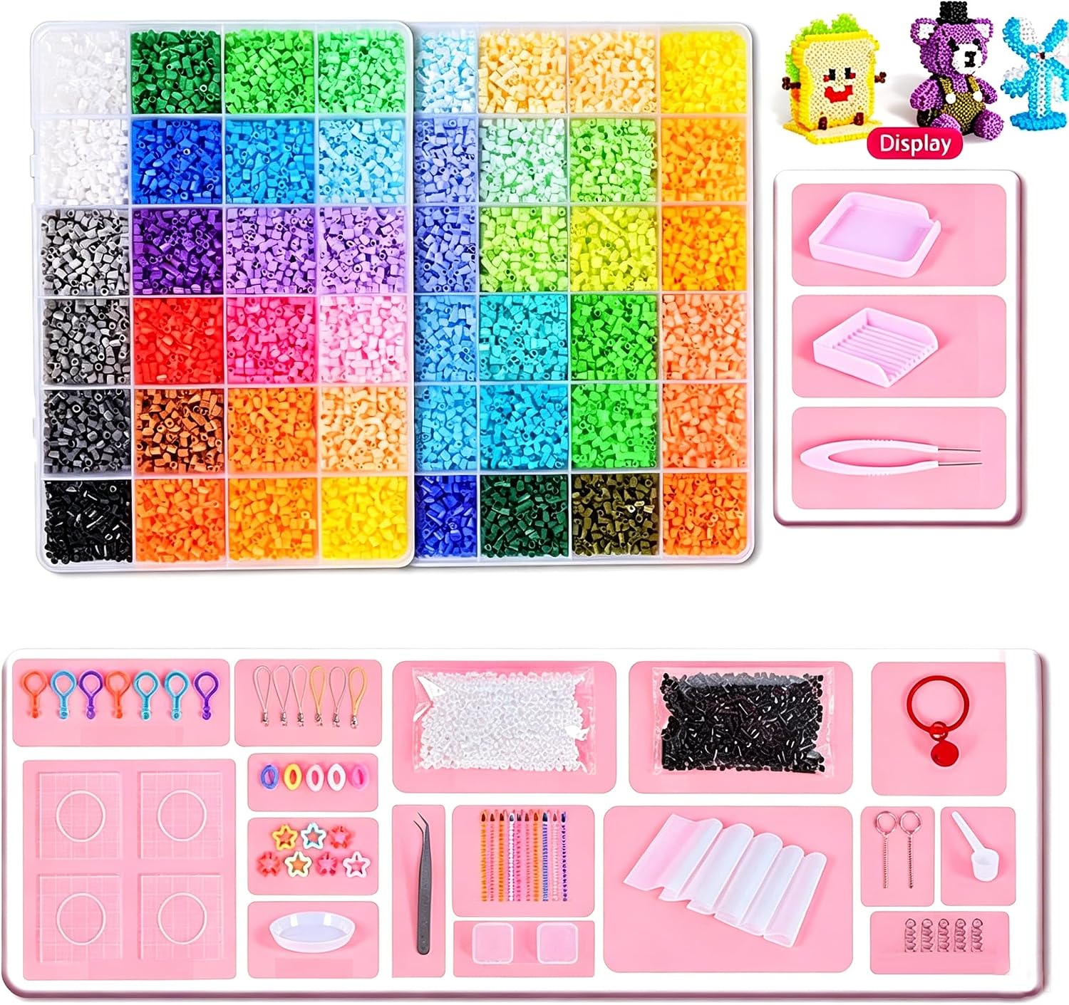 YQYQNT 18400Psc Fuse Beads Kit, 48 Colors 2.6mm Mini Melty Beads Set with 17 Tools, Extra Black & White Beads, DIY Art Craft for Adults 15+ (48)