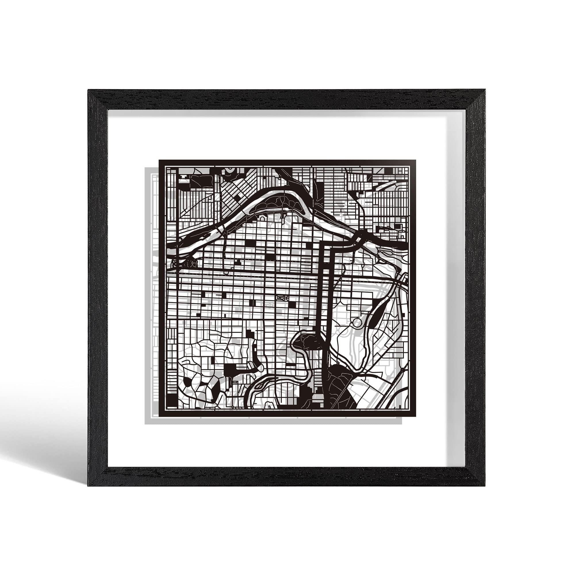 O3 DESIGN STUDIO Calgary Paper Cut Map framed, Black map, Black frame, 9x9 inches, Gift Boxed, 2 background color, self-changing, Paper Art โ image 1