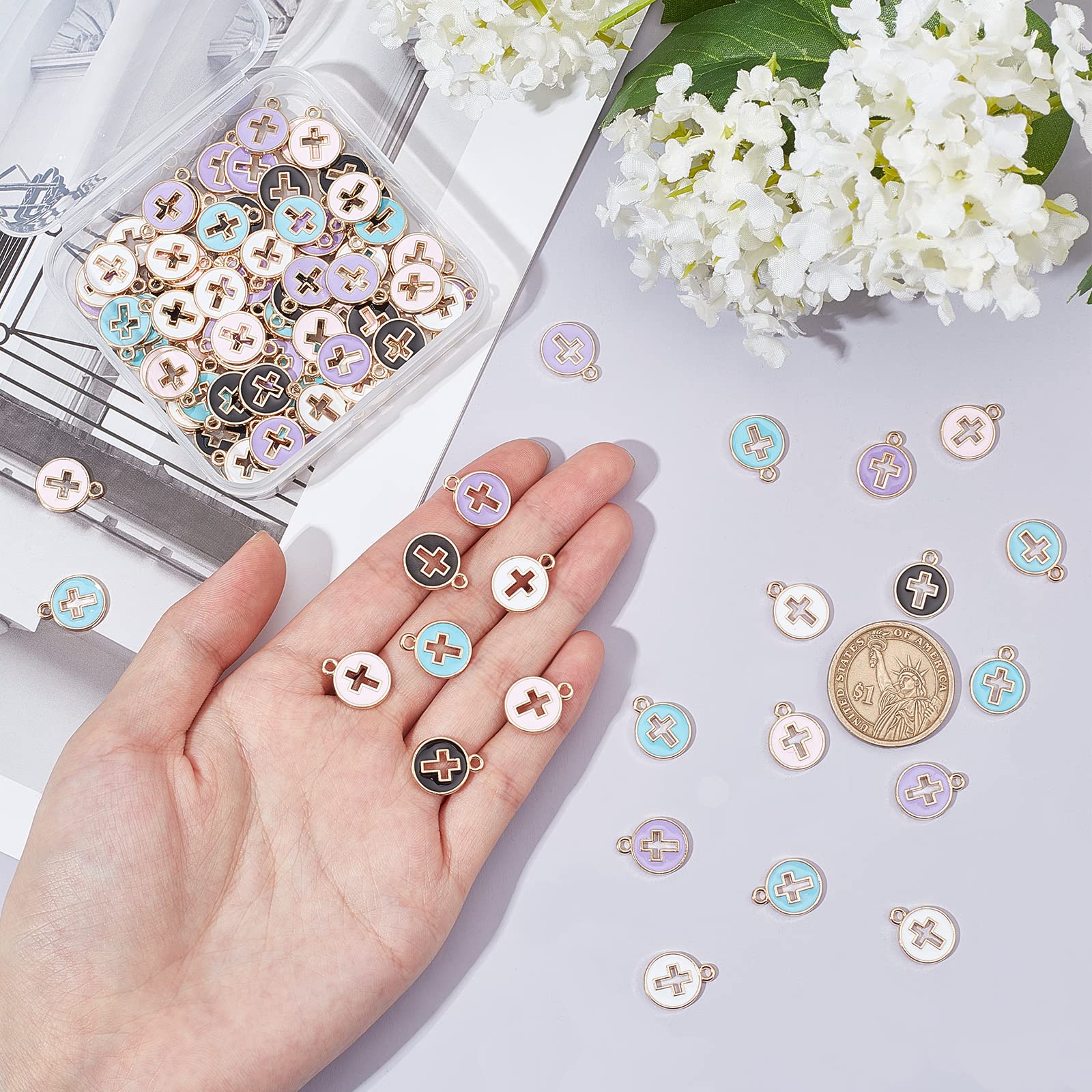 Nbeads 100 Pcs Pendentifs Croix Émail Alliage - 5 Couleurs Pour Bijoux Et Artisanat