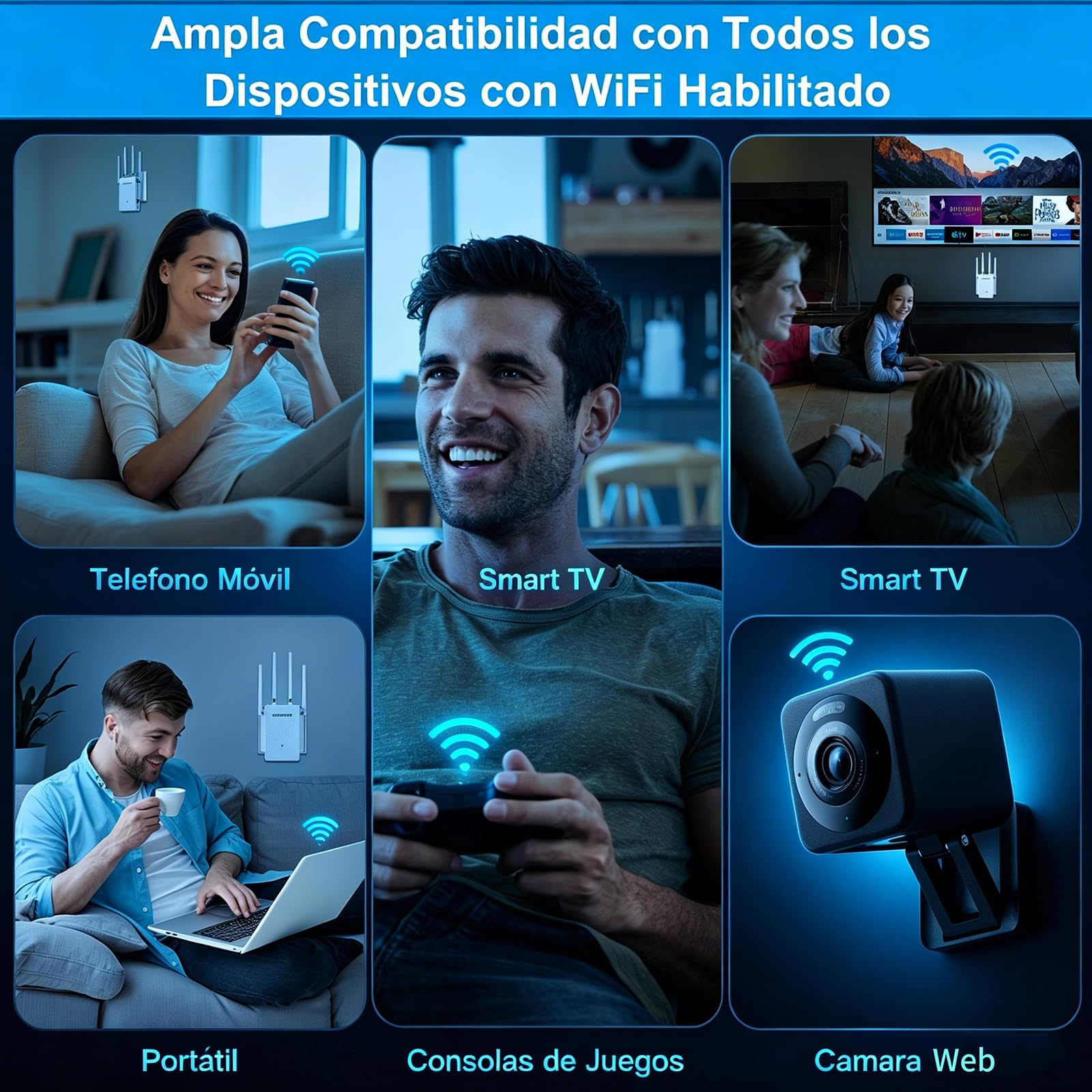 COMFAST Repetidor WiFi, AC1200M Amplificador Señal WiFi, 2.4/5 GHz Amplificador WiFi Potente con Puerto Ethernet, 4 Antenas Externas, Extensor de WiFi para Casa y Oficina, WPS, Repetidor/Router/Ap