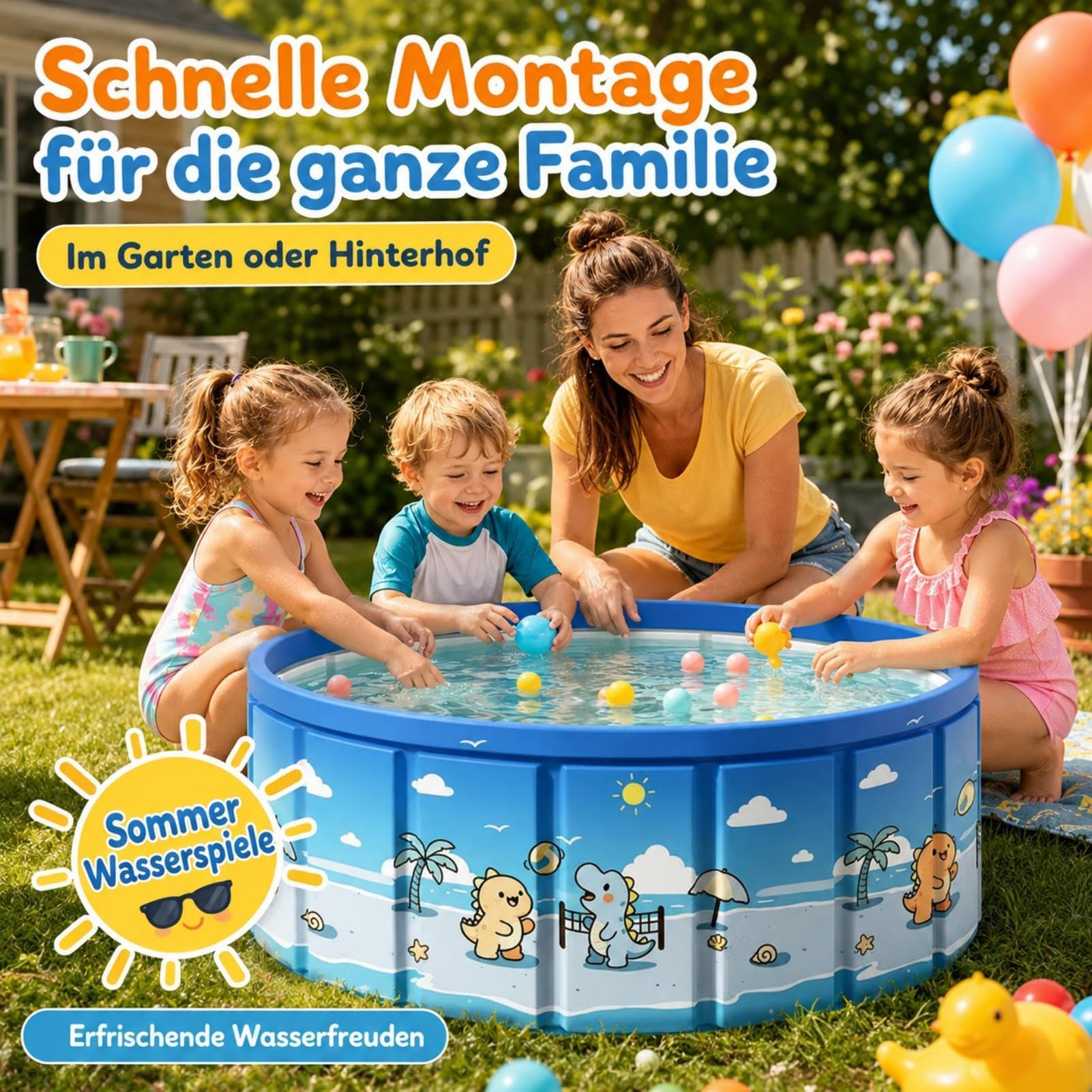 Großer Faltpool Outdoor - Anti-Rutsch Kinderpool Mit Ablaufschlauch | Tragbares Schwimmbad Für Zuhause, Garten, Hinterhof, Terrasse, Reise, Camping