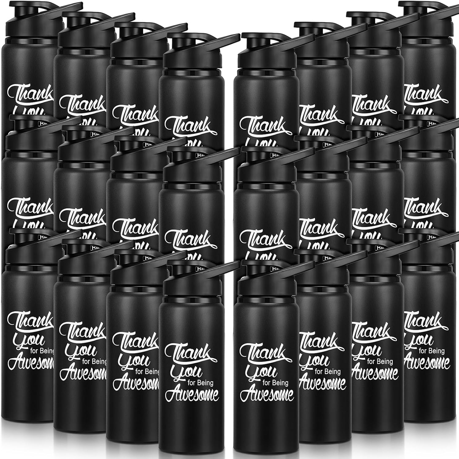 Tanlade 24 Pack Staff Employee Appreciation Gifts 20oz Valentine Aluminum Water Bottles Bulk Thank You for Being Awesome Bottles with Snap Lid Thank You Gift for Coworkers Team Teacher(Black)