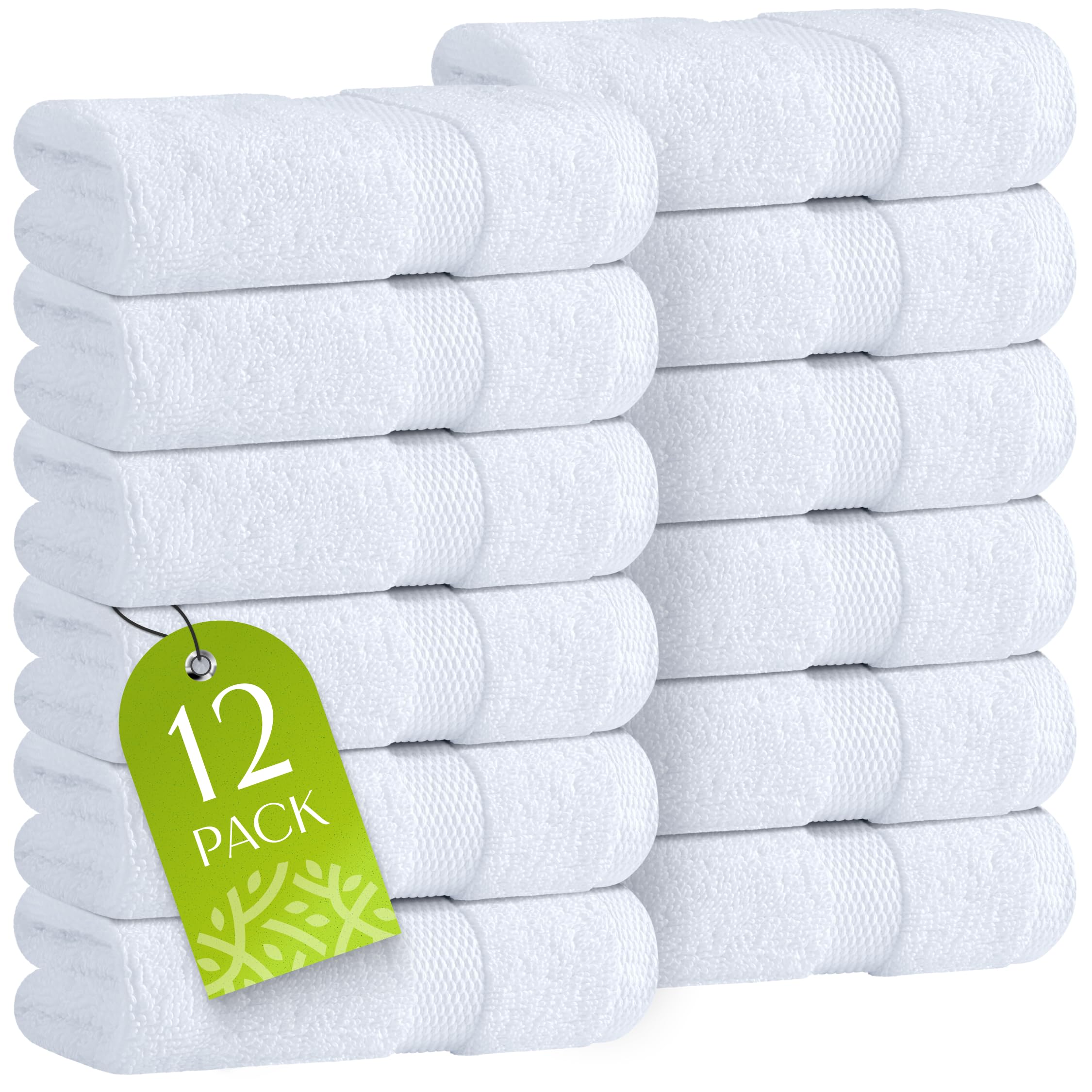 Wealuxe White Washcloths 12 Pack - 600 GSM 100% Ring-Spun Cotton Wash Cloths for Showering, Highly Absorbent and Soft | 12x12 Inches
