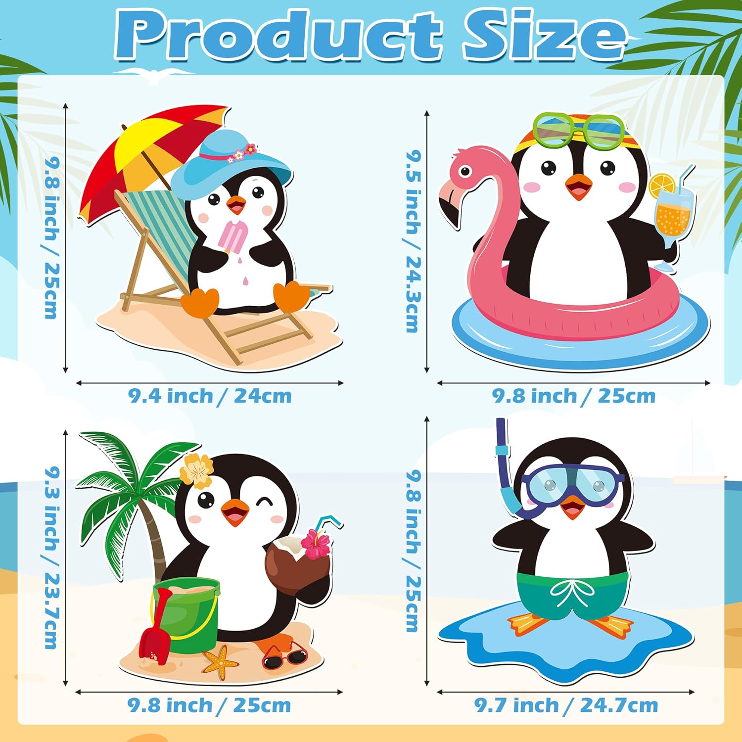 JAPBOR Cruise Door Decorations Magnetic - 4PCS Penguin Cruise Magnet, Summer Cute Penguins Theme Car Ship Cabin Refrigerator Magnets Decal, Funny Animal Fridge Magnetic Stickers for Beach Party Decor