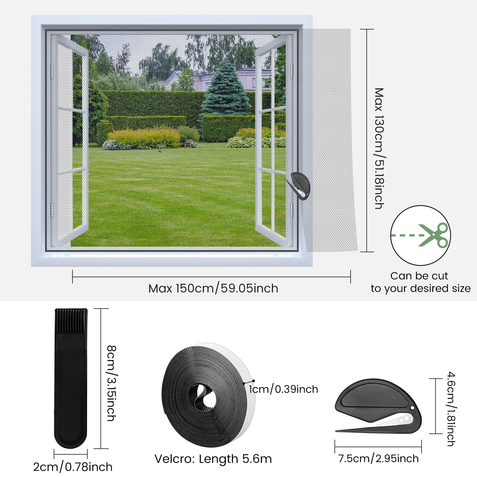 Window Netting AUNHOKE Fly Screen For Windows, DIY 4 Pack 1.3 M X 1.5 M ...
