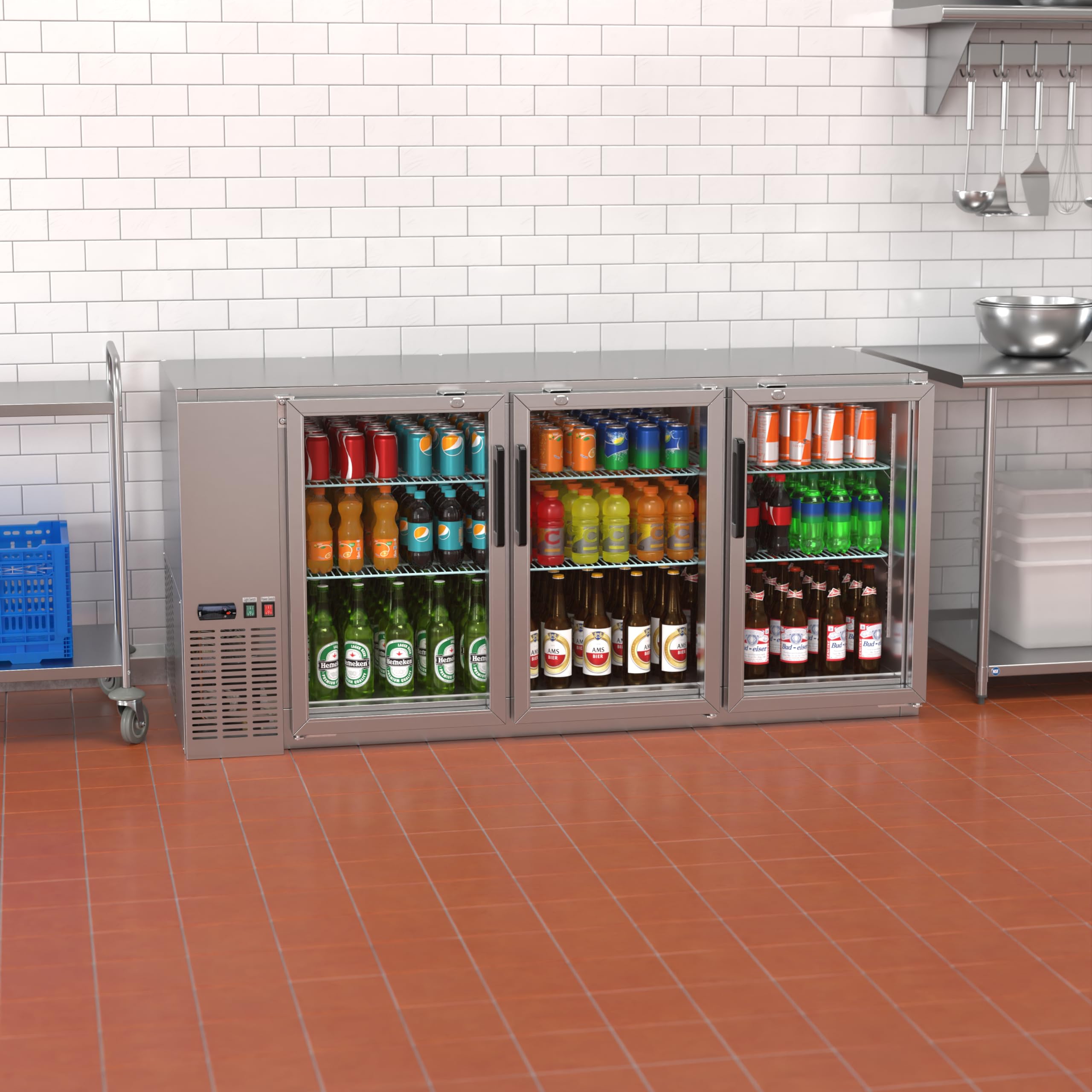 Krollen Industrial Ubb-72-Gt-G-S 72" Stainless Steel Underbar Height Narrow Glass Door Back Bar Refrigerator Beverage Cooler For Beer Soda Wine With Galvanized Top And LED Lighting on Fridge.com - View 5