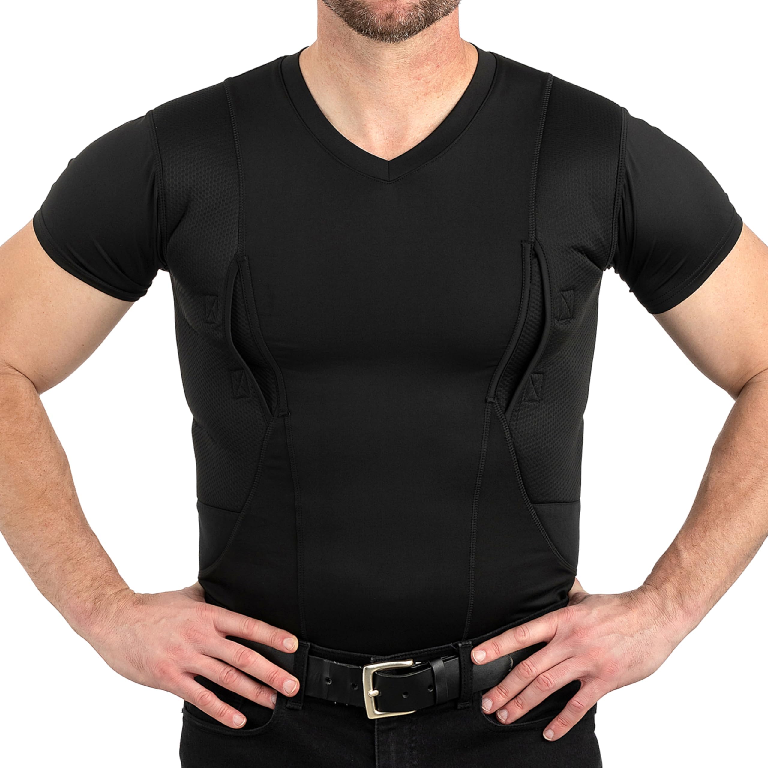 CCW Tactical Concealed Carry Holster Shirt | Secure Hook & Loop Pocket with Large Storage | Mens V-Neck