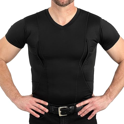 Camisa de transporte oculta  Bolsillo seguro de velcro con gran almacenamiento  Cuello en V para hombre