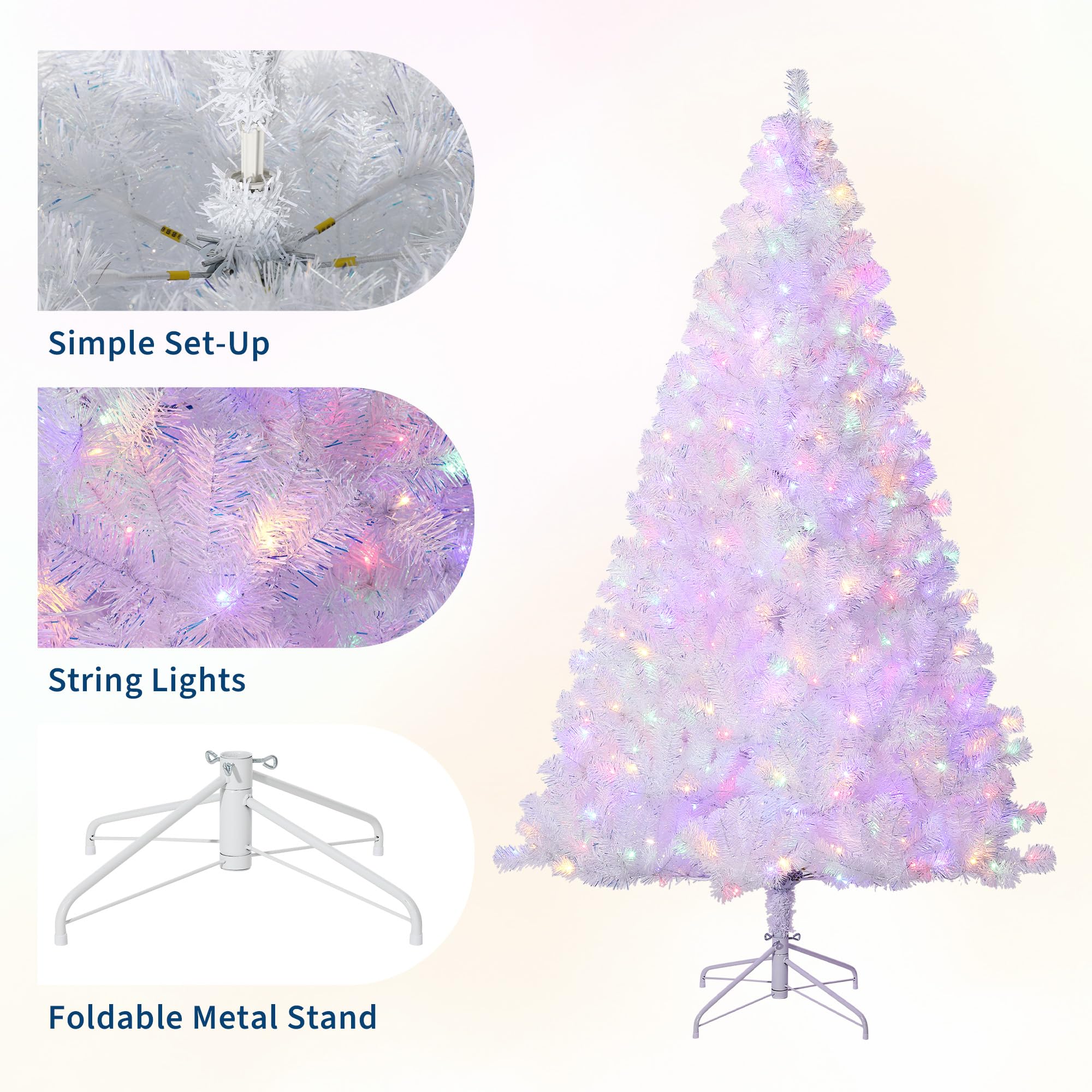 GarveeHome Sapin de Noël artificiel pré-éclairé de 1,4 m avec lumières LED blanches chaudes et support en métal, décoration de Noël artificielle pour la maison, le bureau, les fêtes