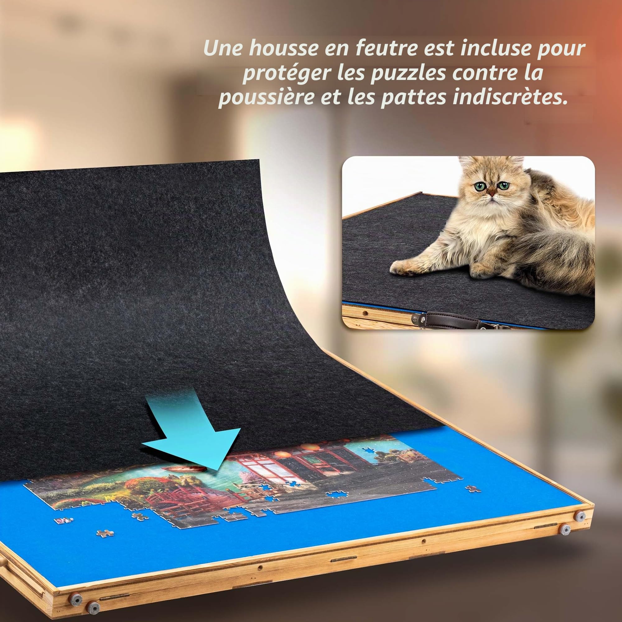 Tektalk Planche de Puzzle de 2000 pièces avec 4 tiroirs de tri et 5 Plateaux en Feutre, Table de Puzzle avec Couvercle et poignée, Rangement pour 2000, 1500, 1000, 500 pièces de Puzzle