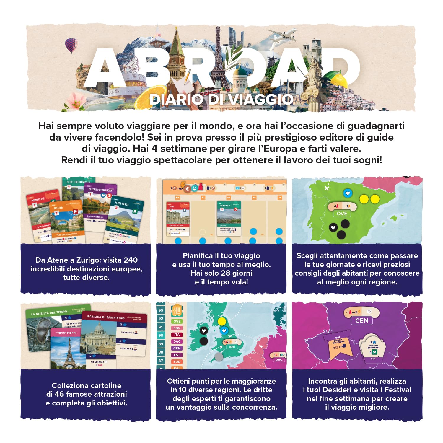 Abroad: Diario di viaggio - Ghenos Games - Gioco da Tavolo - Ed. Italiana
