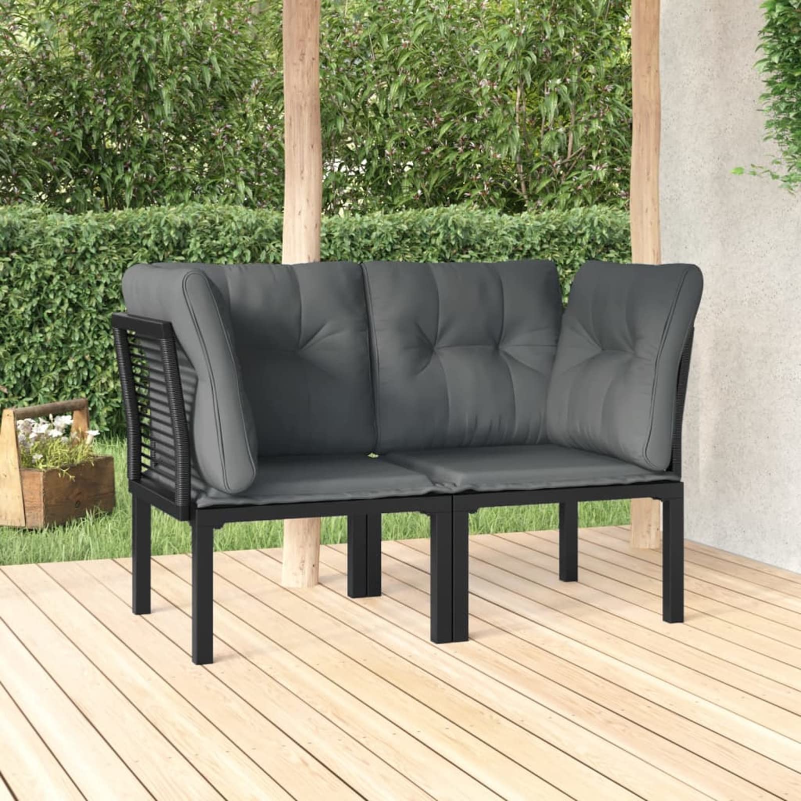 362801 Poltrone Angolari Giardino Cuscini 2pz Polyrattan Nero e Grigio Testata in Legno,Testata Letto Matrimoniale Muebles Dormitorio Spalliera Letto Testiere per Letto Matrimoniale