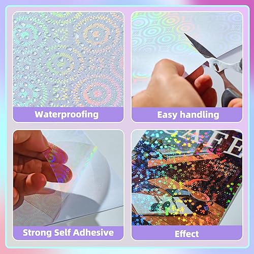 Miniatura 5 de 36 hojas de papel adhesivo holográfico, película laminada de vinilo transparente para calcomanías autoadhesivas, papel adhesivo de laminación