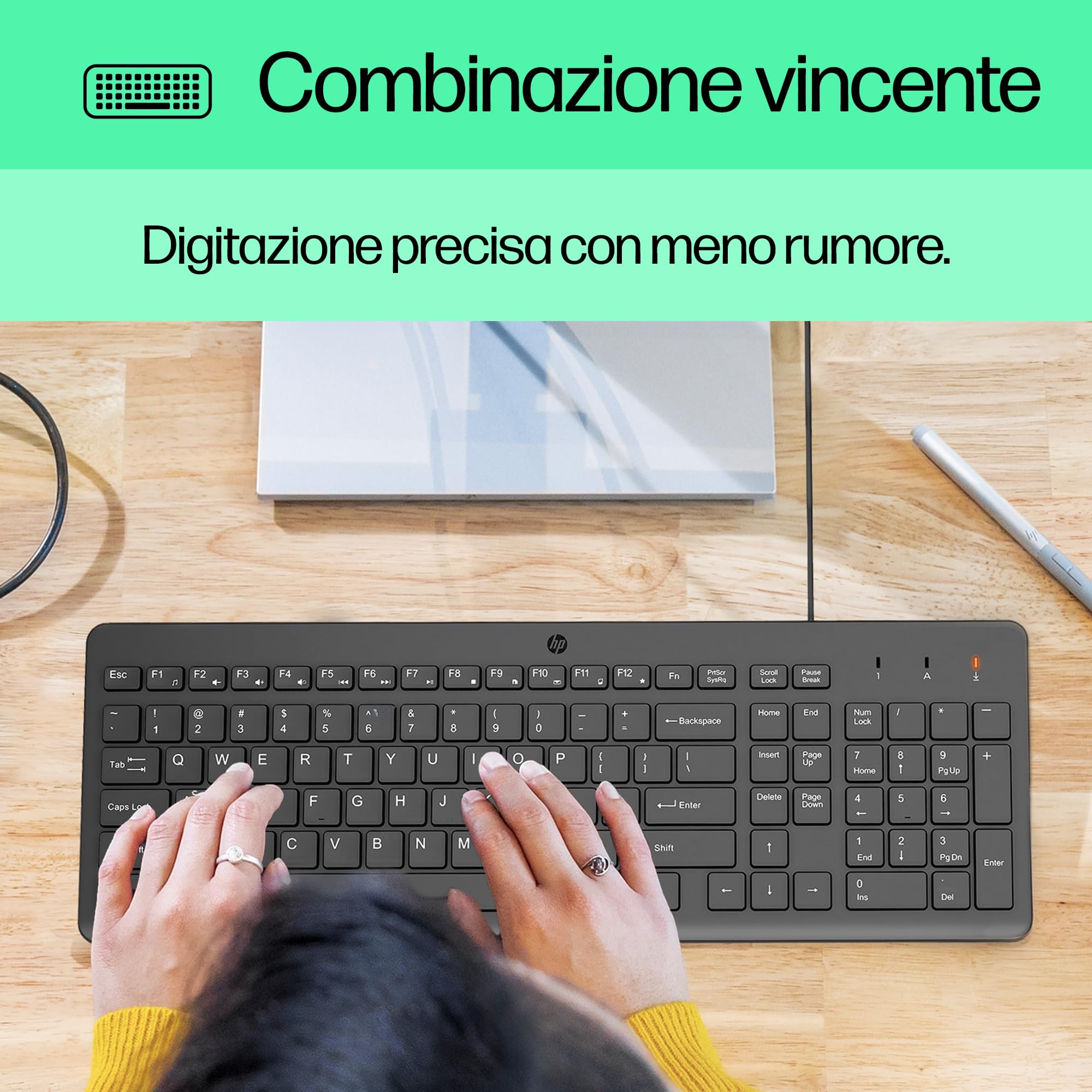 HP 150 Tastiera Cablata, Connessione con Cavo USB-A con la Lunghezza di 1 m, 12 Tasti Programmabili, Tastiera Qwerty, Layout Italiano, Compatibile con Windows 10 e 11, Nera