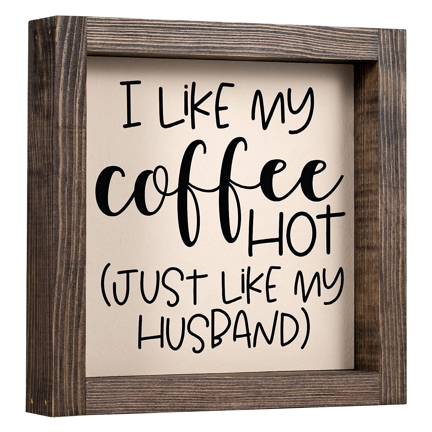 LEADO Farmhouse Kitchen Decor - I Like My Coffee Hot Just Like My Husband Sign - Rustic Home Decor, Modern Farmhouse Decor, Coffee Bar Decor - Funny Coffee Sign for Coffee Station, Tiered Tray Decor