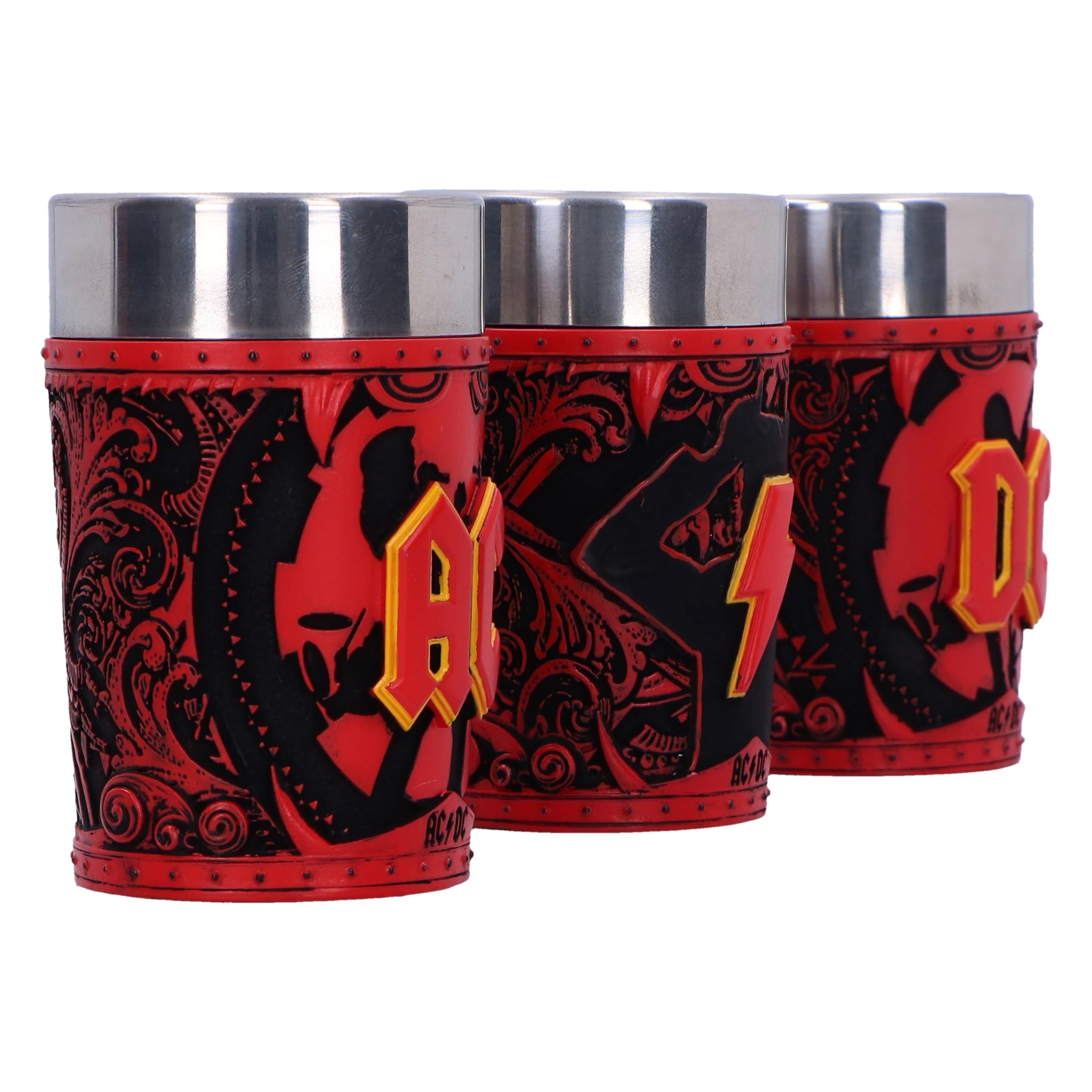 Nemesis Now ACDC-Logo-Set mit 3 Schnapsgläsern, 8,7 cm, Harz, offizielles ACDC-Merchandise, ACDC-Sammelbecher-Set, drei ACDC-Schnapsgläser, gegossen aus feinstem Harz, fachmännisch handbemalt | Handbemalte Rockband-Merchandise, offiziell lizenziertes ACDC