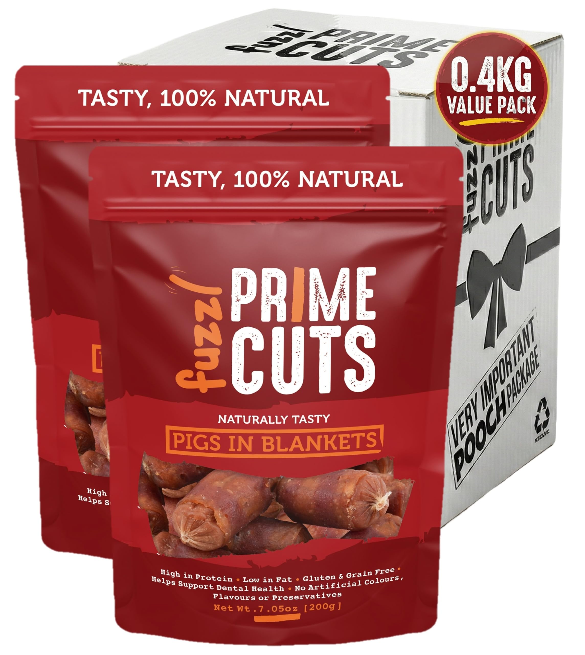 Fuzzl Prime Cuts Tasty 100% Meat Pigs in Blankets – Natural Chicken Duck and Pork Dog Treats – High Protein, Low Fat, Gluten & Grain Free, Supports Dental Health – 2x200g Value Pack — image 1