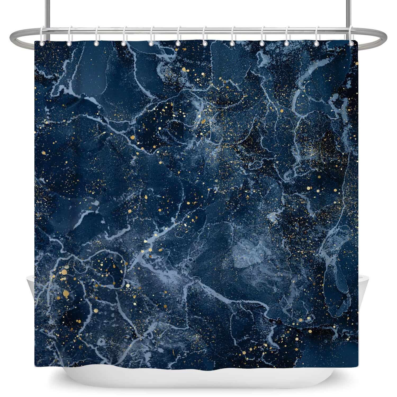 ASDCXZ Marble Shower Curtain, Blue, 180 x 200 cm, Modern Abstract Blue Gold Spot Marble Look, Texture, Washable Bathroom Shower Curtains, Polyester Textile, Waterproof Shower Curtain for Bathtub with