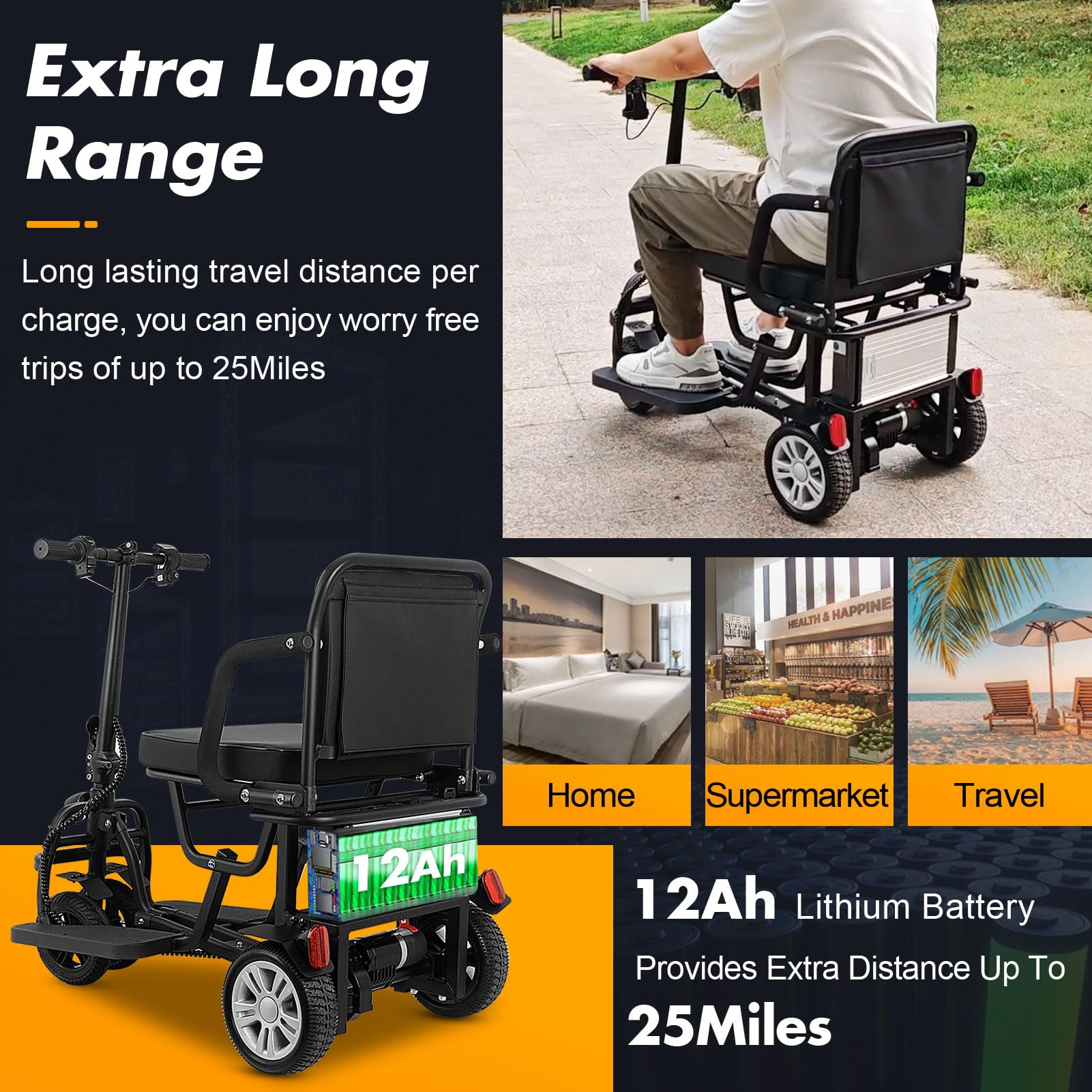 25+ Miles New Folding Mobility Scooters for Adults, Dual Front Wheels, Ultra Lightweight Travel Mobility Scooters Weight Only 55lbs, Foldable Portable Power Scooters for Seniors, Airline Approved