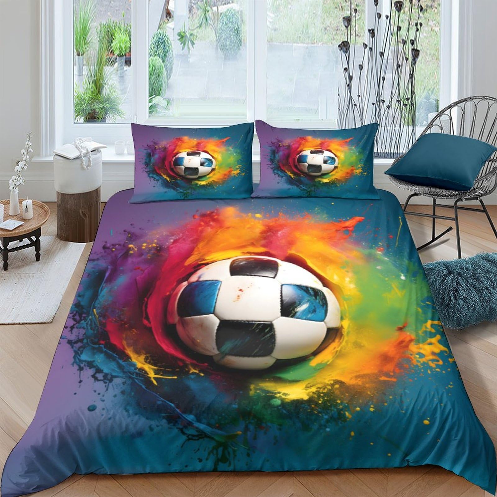 Ctjqhvkz Style-9 3D Printed Splash Color Football Fitted Sheet Microfiber Soft Mattress Cover For Bedroom Guest Room Decor Single（135X200cm）