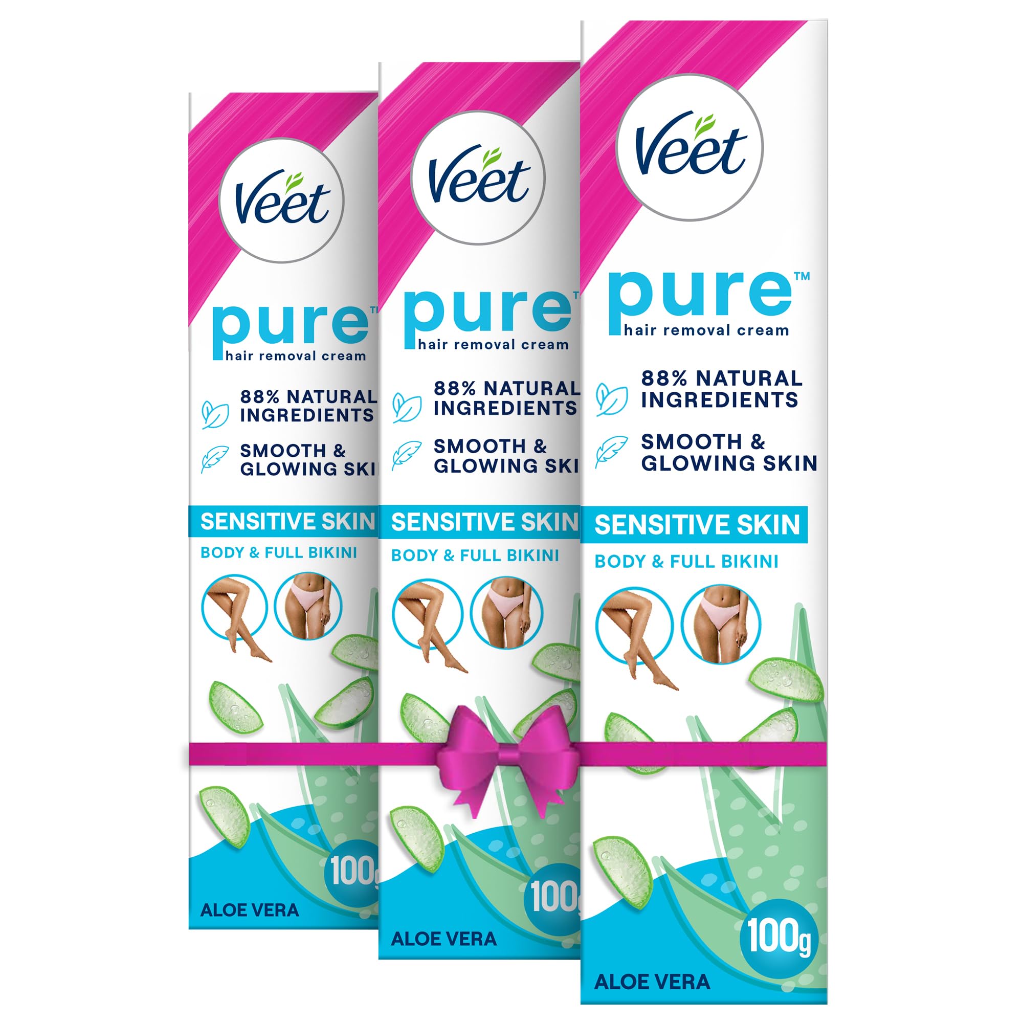 Veet Pure Hair Removal Cream for Women For Sensitive Skin - 100g Pack Of 3 | Suitable for Legs, Underarms, Bikini Line, Arms