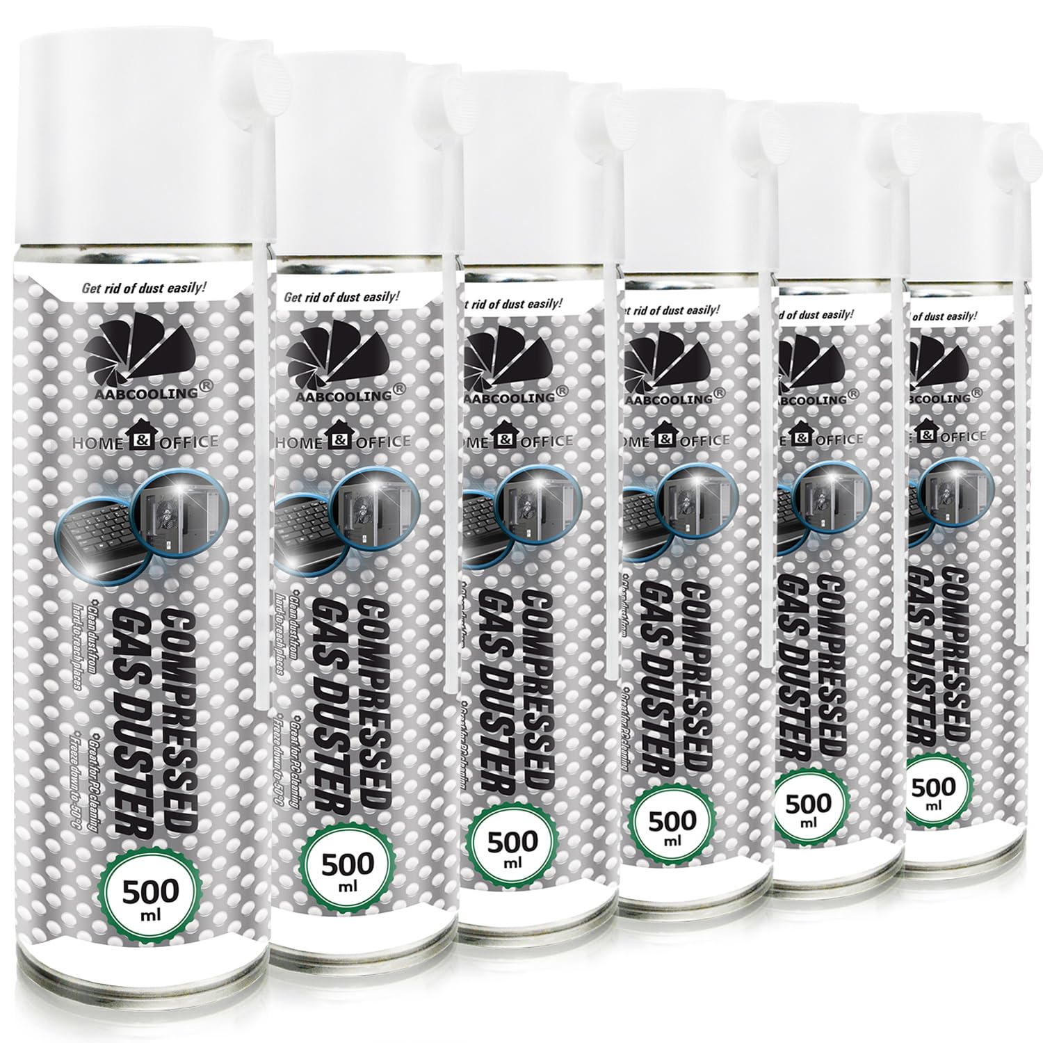 AABCOOLING Home&Office Air Comprimé 6x500ml - Spray Dépoussiérant pour Nettoyage Clavier, Ordinateur, Écran et Matériel de Bureau - Bombe d'Air Sec Puissante