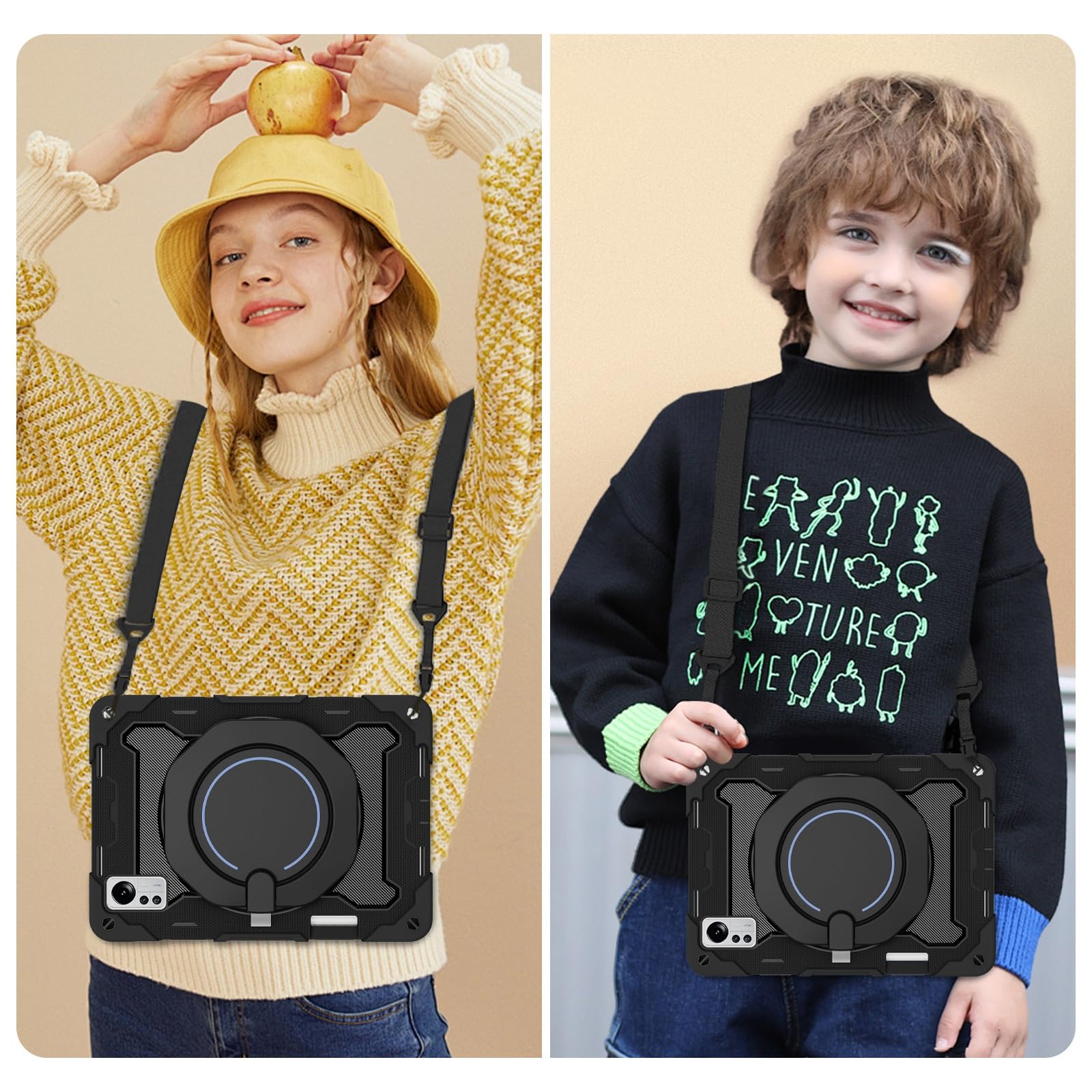 Custodia protettiva completa, resistente, per Xiaomi Mi Pad 5 Pro da 12,4 pollici, supporto girevole a 360°, tracolla, portapenne e anello per impugnatura, copertura antiurto, per bambini e adulti
