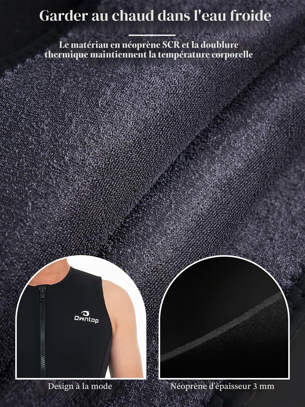 Owntop Haut de combinaison de plongée pour homme et femme | Gilet thermique sans manches en néoprène de 3 mm | Veste de plongée chaude et confortable | Surf, plongée avec tuba, natation, plongée