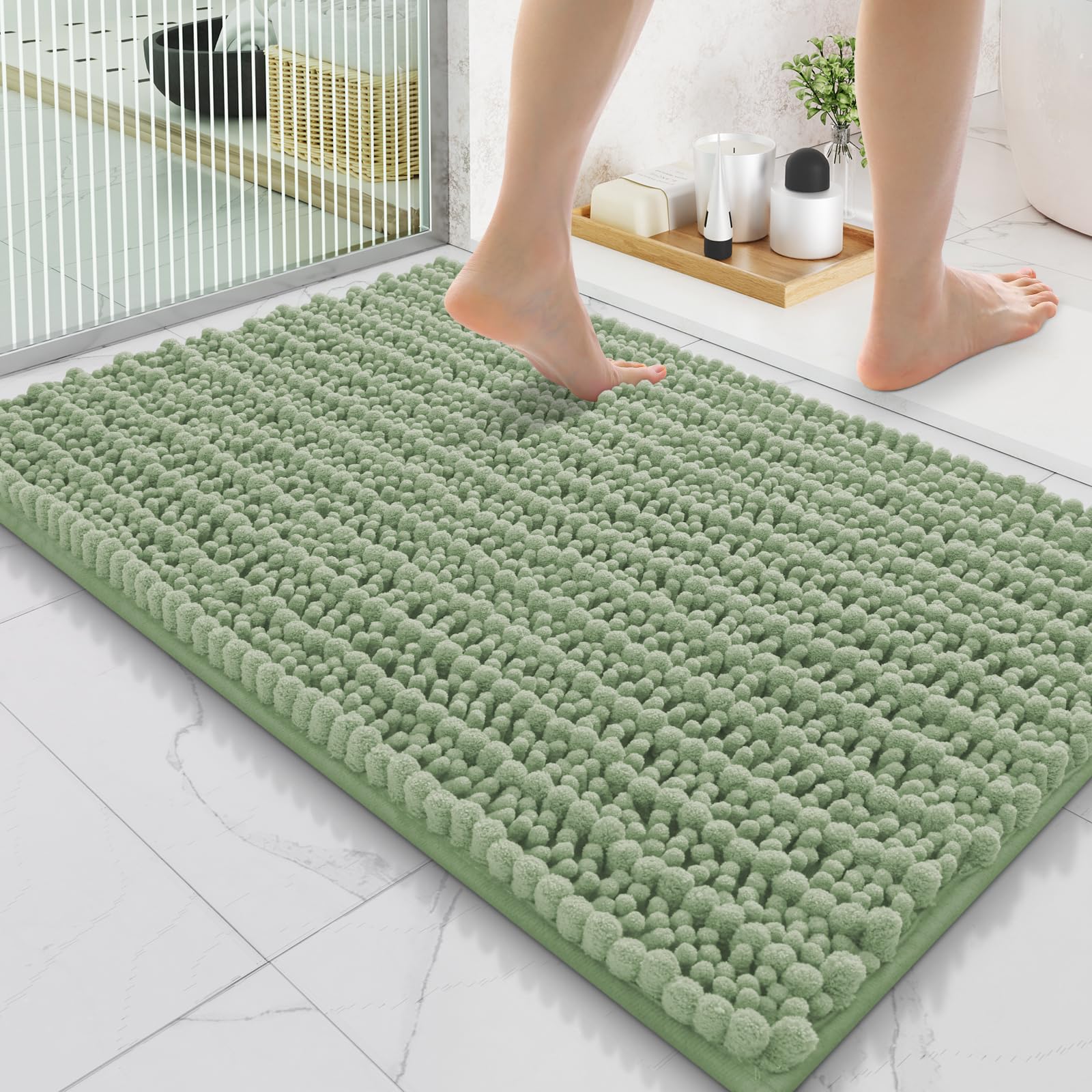 Smiry Bathroom Rugs 35X24, Extra Soft Rubber Backing Chenille Bath Mats
