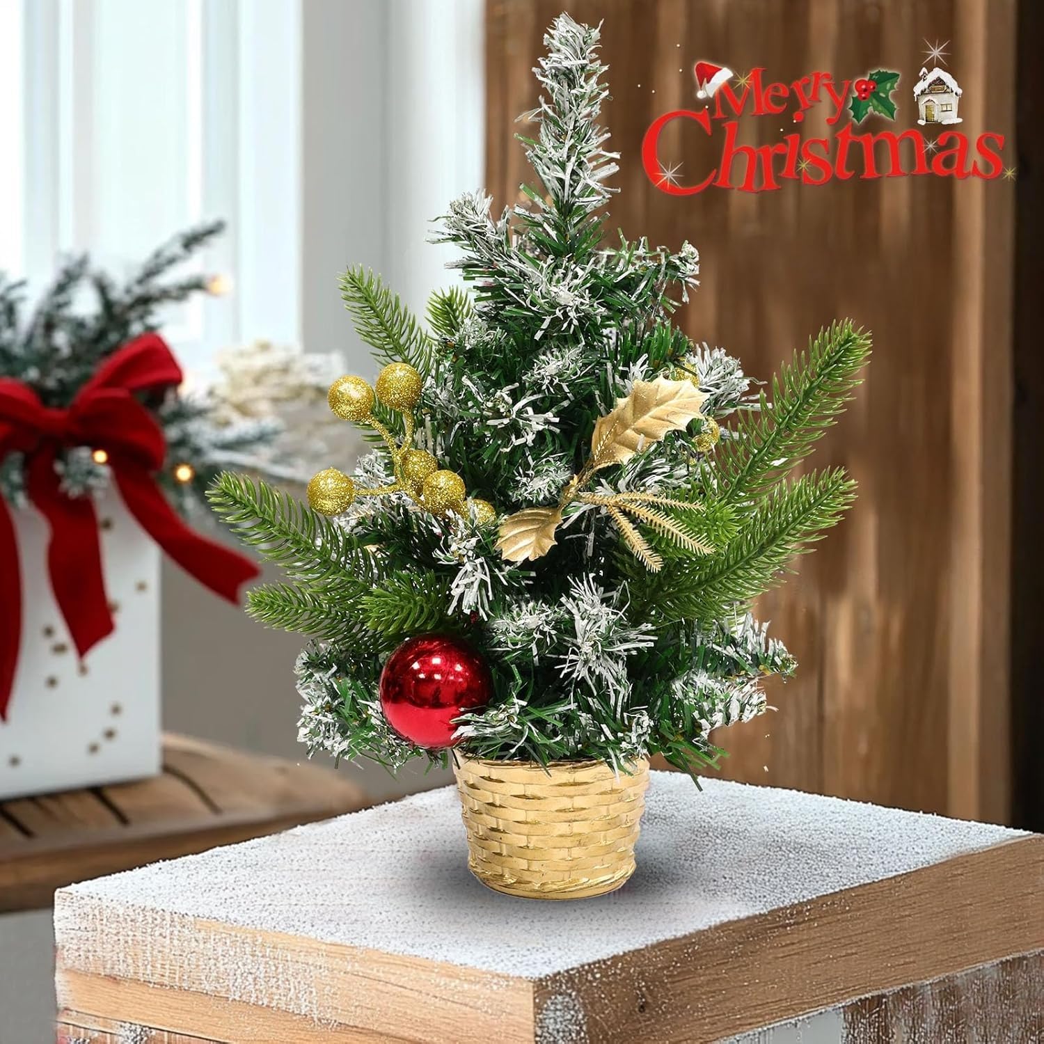 4er-Pack 30 cm/12 Zoll Mini-Tischweihnachtsbaum mit schneebedeckter Spitze, künstlicher Kleiner Weihnachtsbaum for die Innendekoration Neujahrsdekorationen
