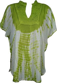 Mogul Interior Womens Tunic Top Green Tie Dye Bohemian Caftan Blouse One Size