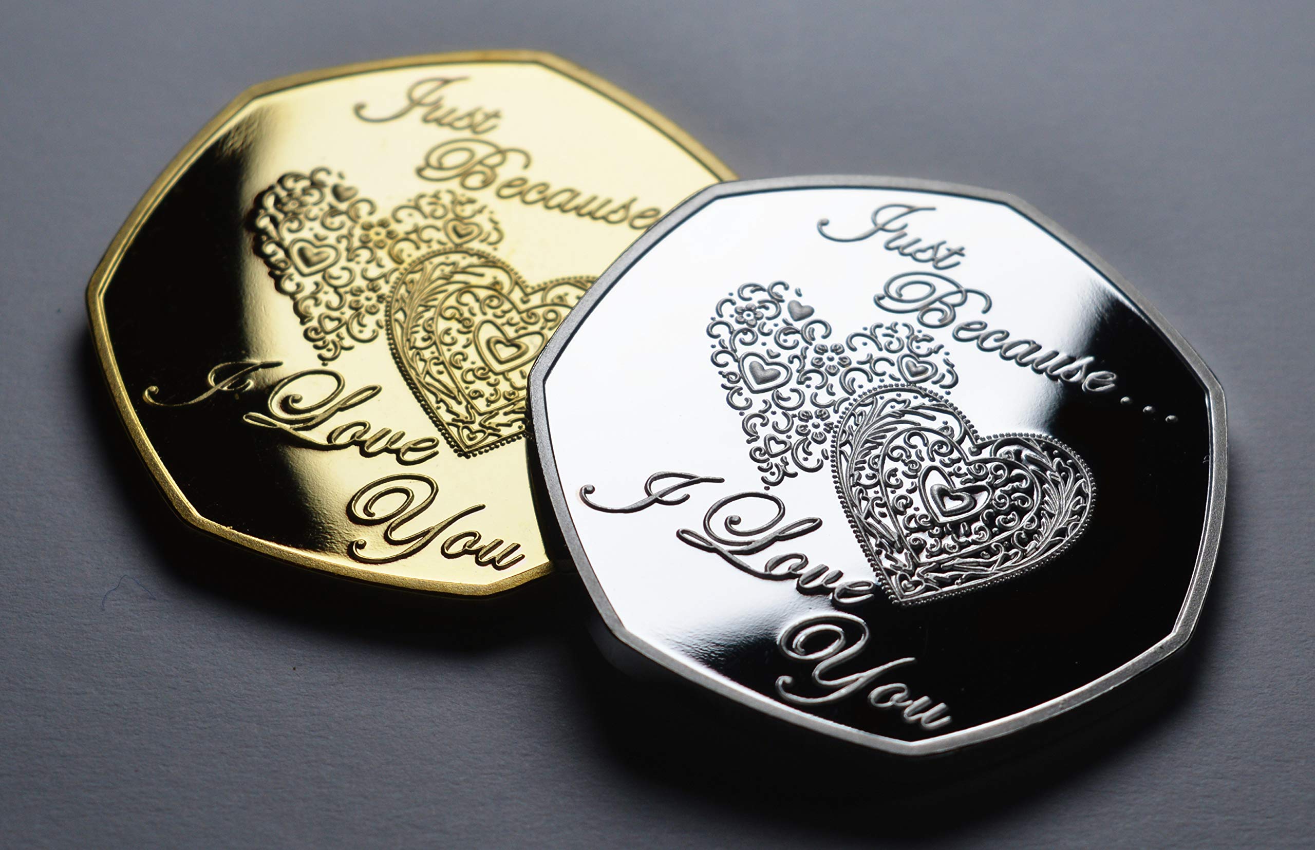 The Commemorative Coin Company Silver/Gold Pair Of 'Just Because I Love You' & 24Ct Commemoratives. Gift/Present Partner/Husband/Wife Boyfriend/Girlfriend Anniversary
